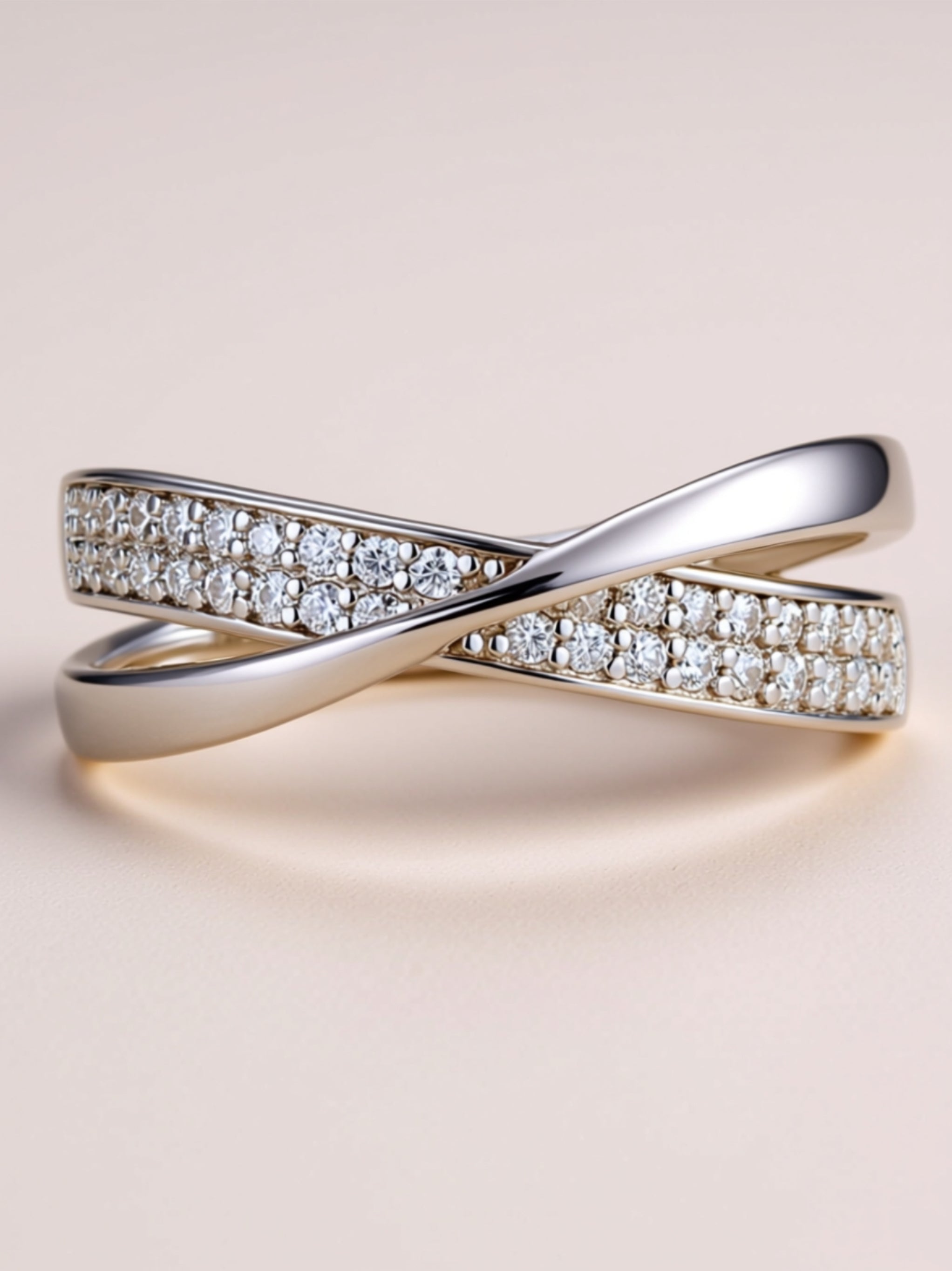 Moissanite Crossover Band Ring – Dainty Pavé Infinity Style