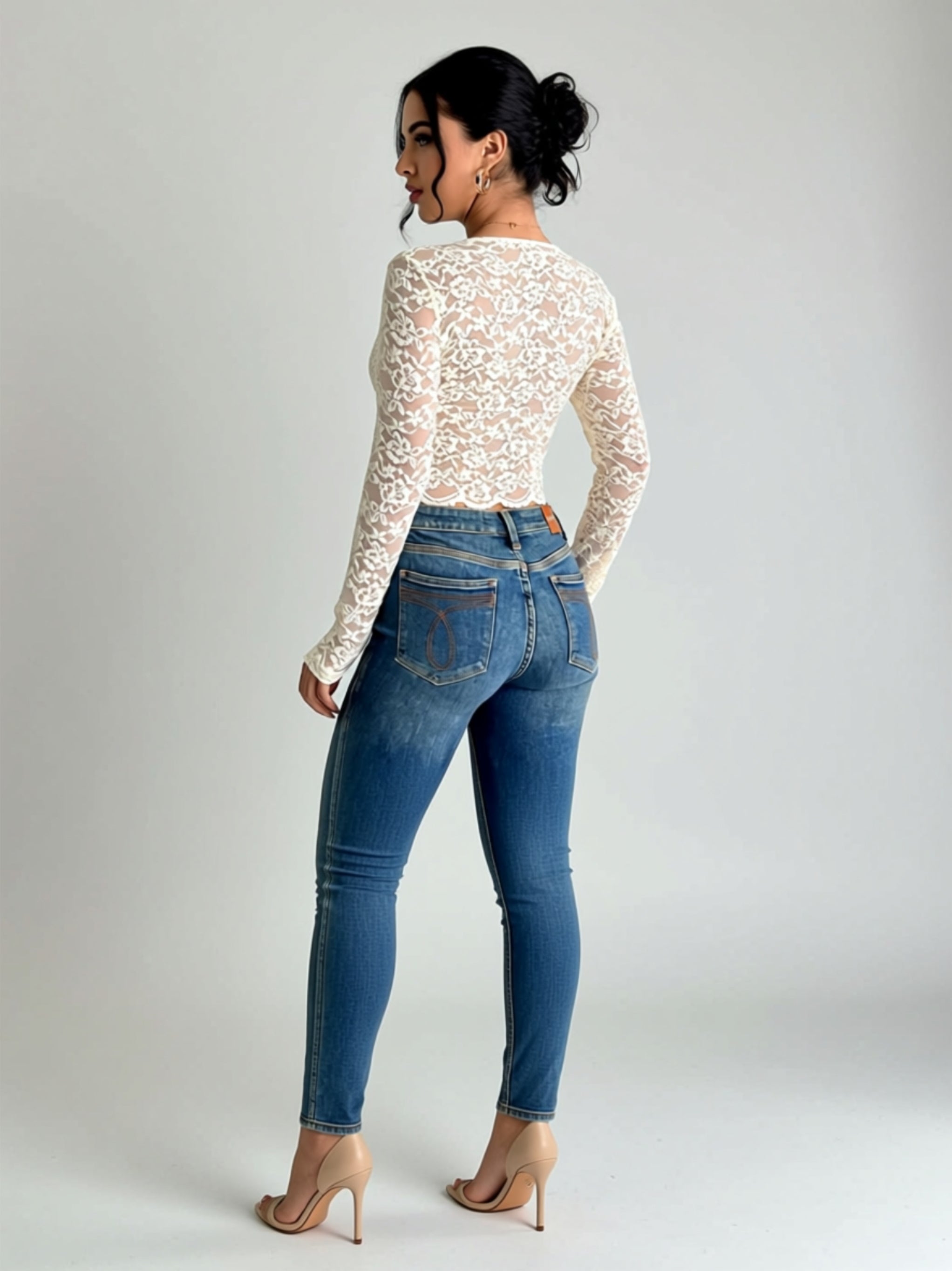 Sheer Lace Long Sleeve Stretch Top