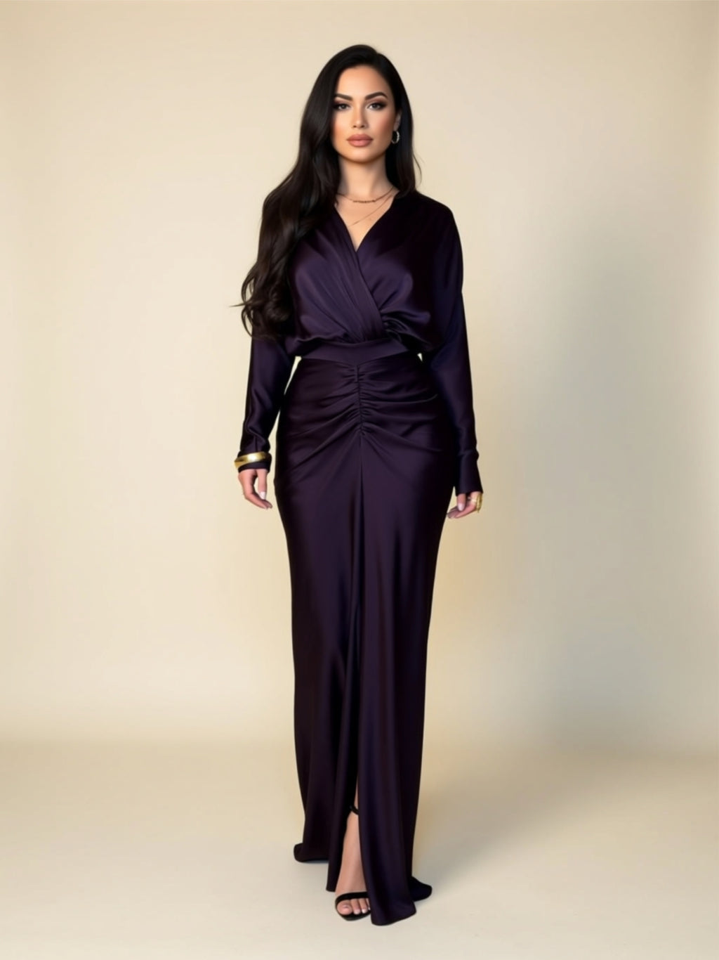 Deep Purple Long Sleeve Maxi Dress