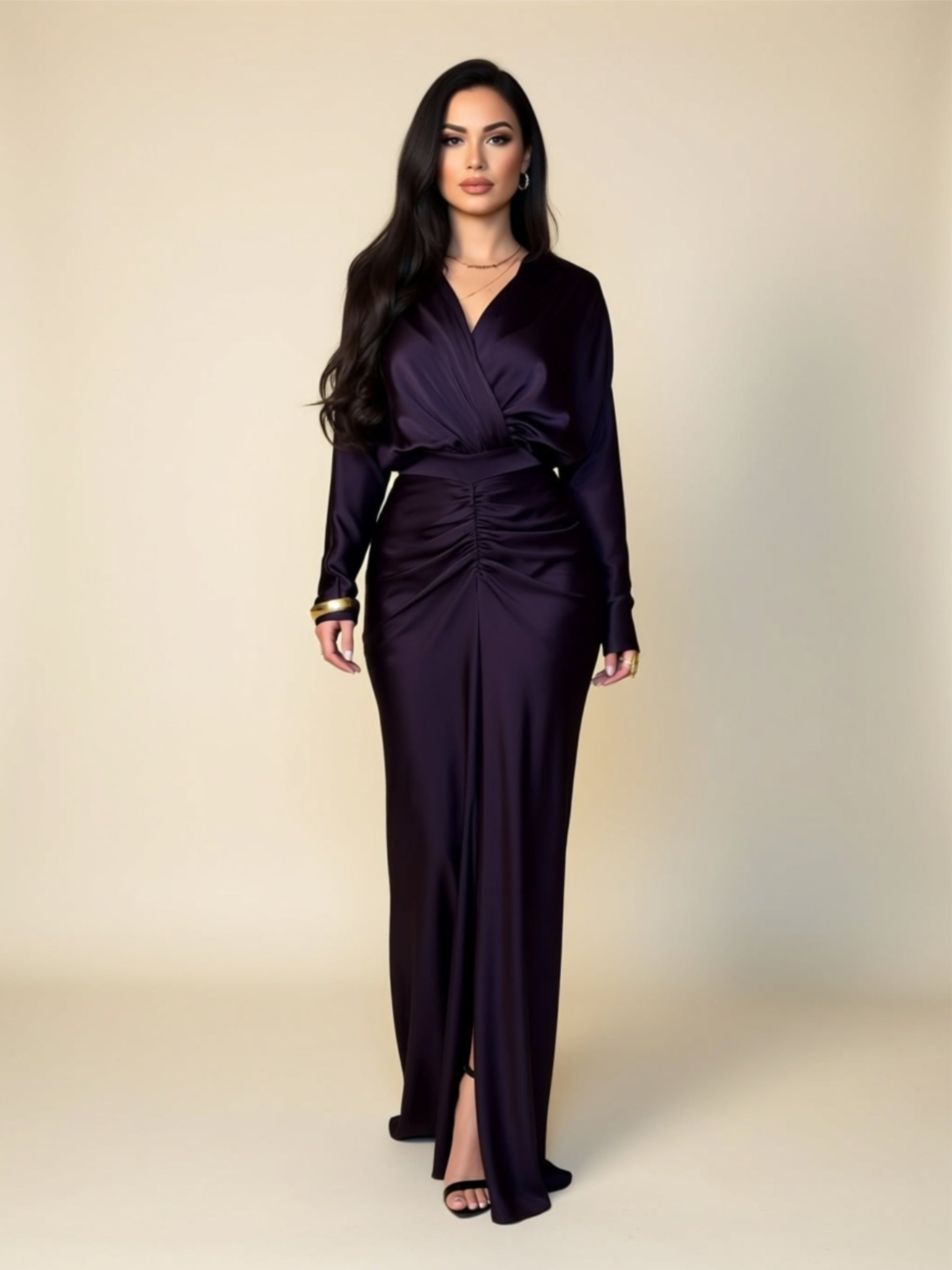Deep Purple Long Sleeve Maxi Dress