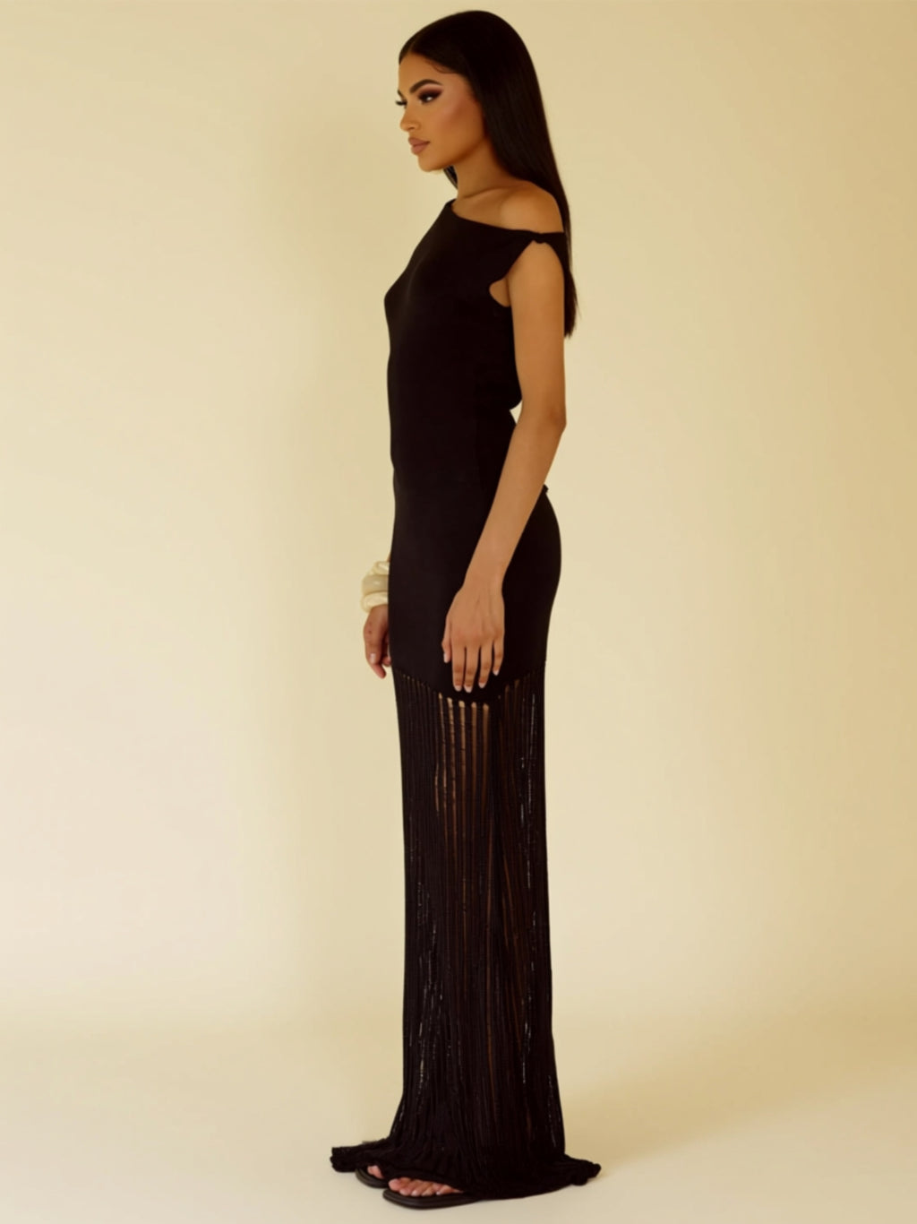 One-Shoulder Sheer Hem Maxi Dress