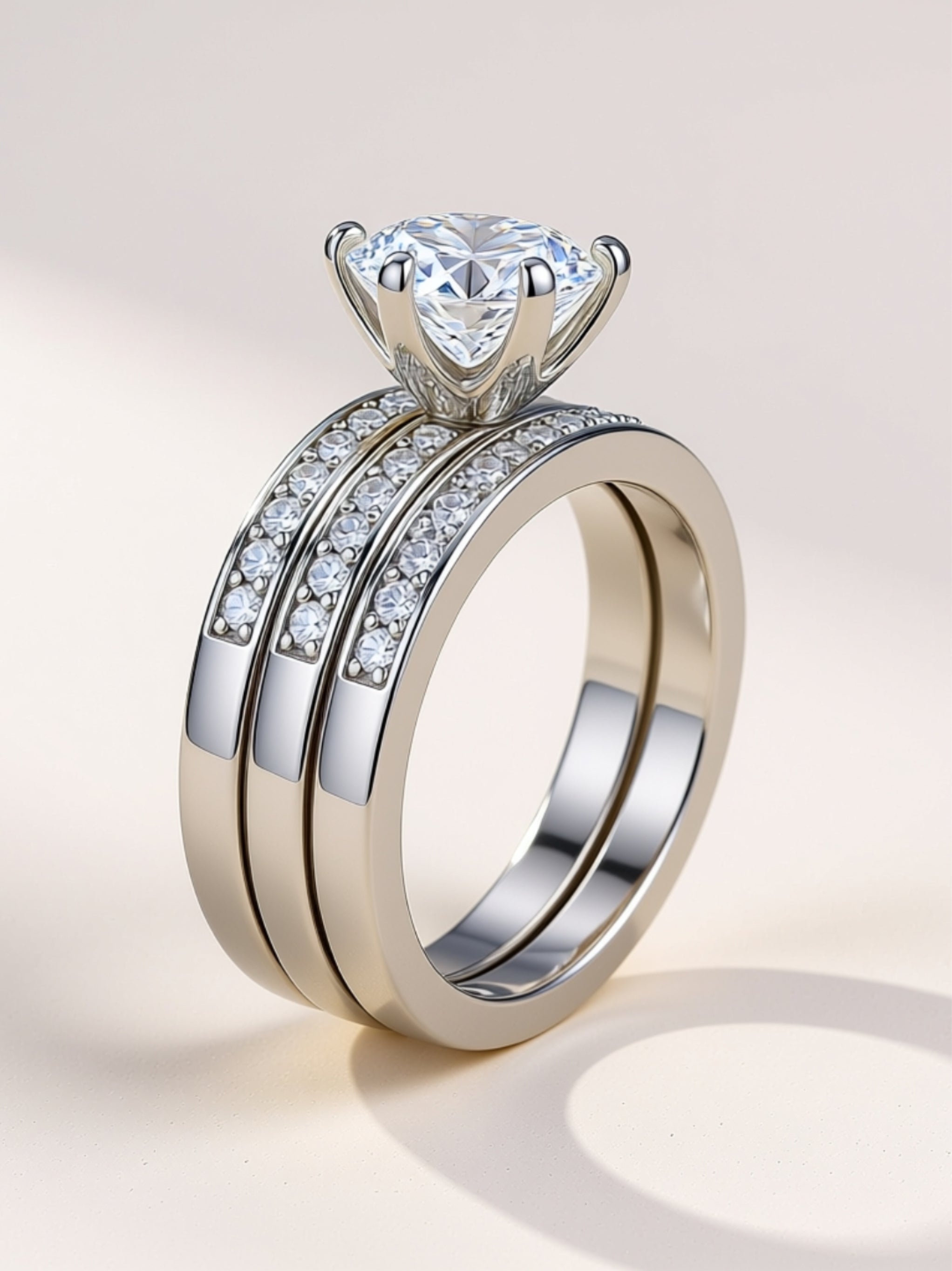 S925 Platinum‑Plated 3‑Piece Bridal Set