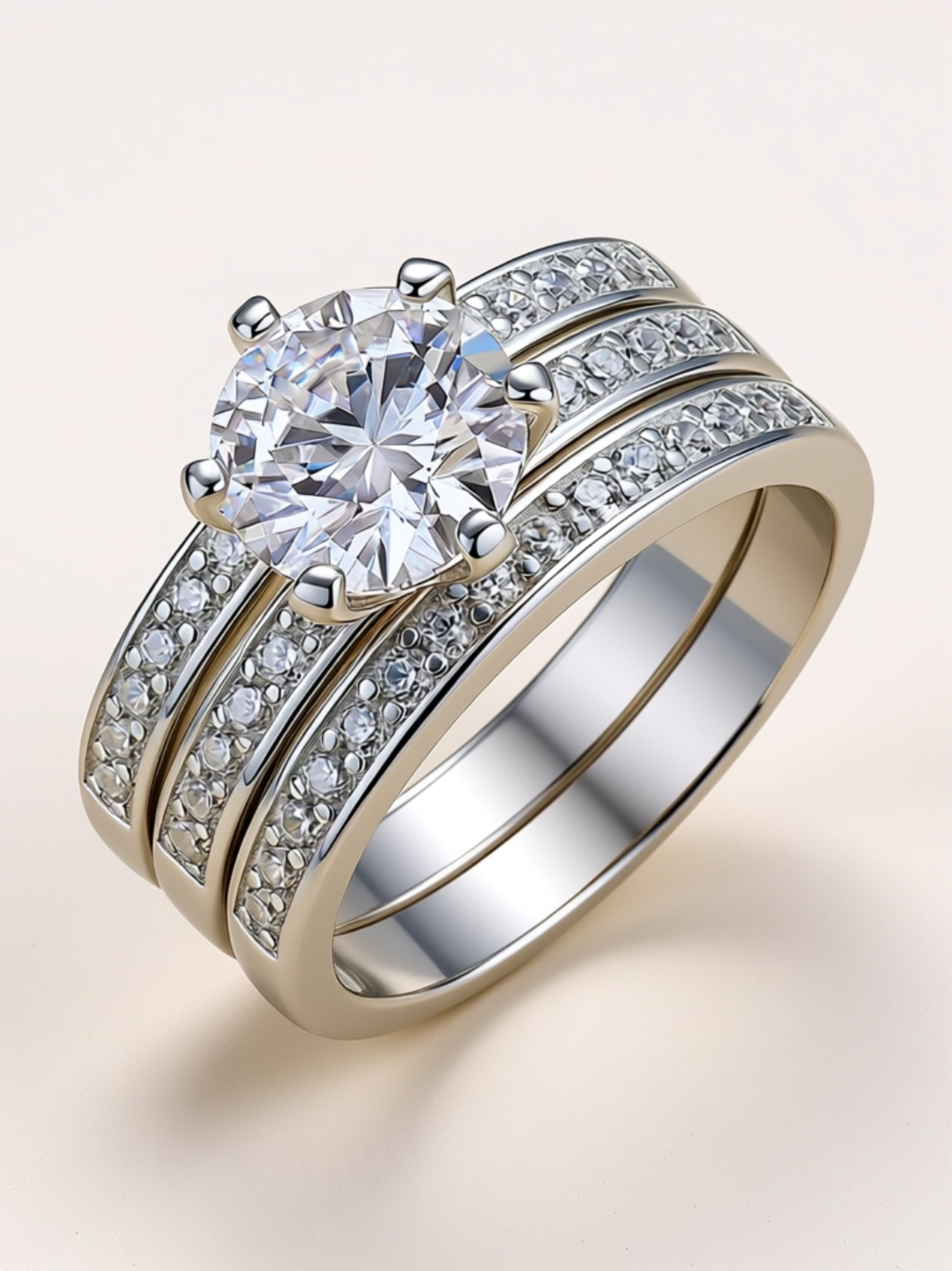 S925 Platinum‑Plated 3‑Piece Bridal Set