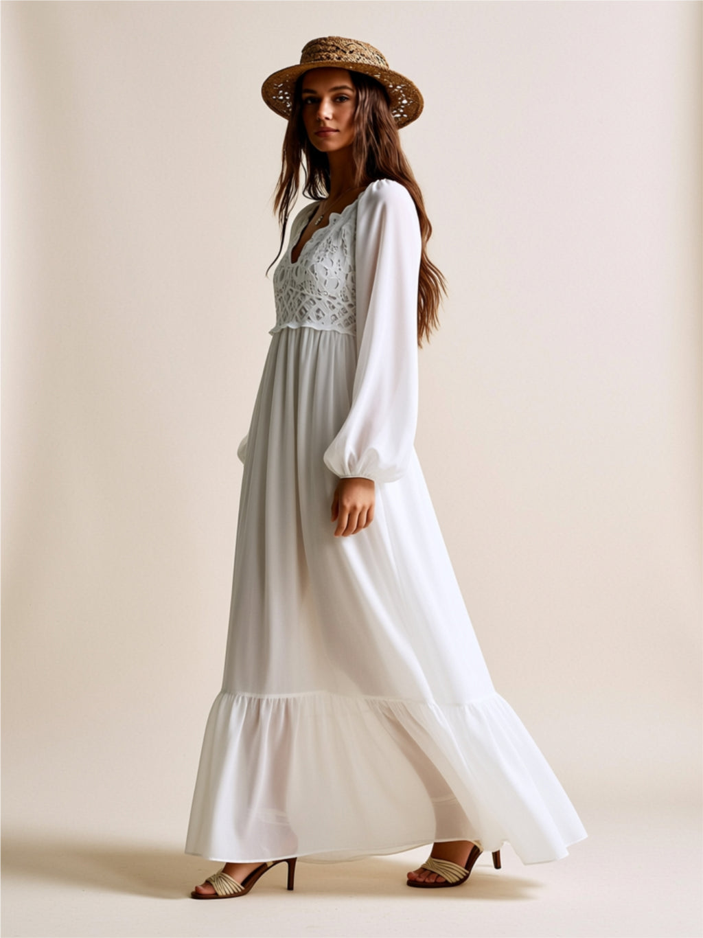 Lace Bodice Smocked Maxi Dress