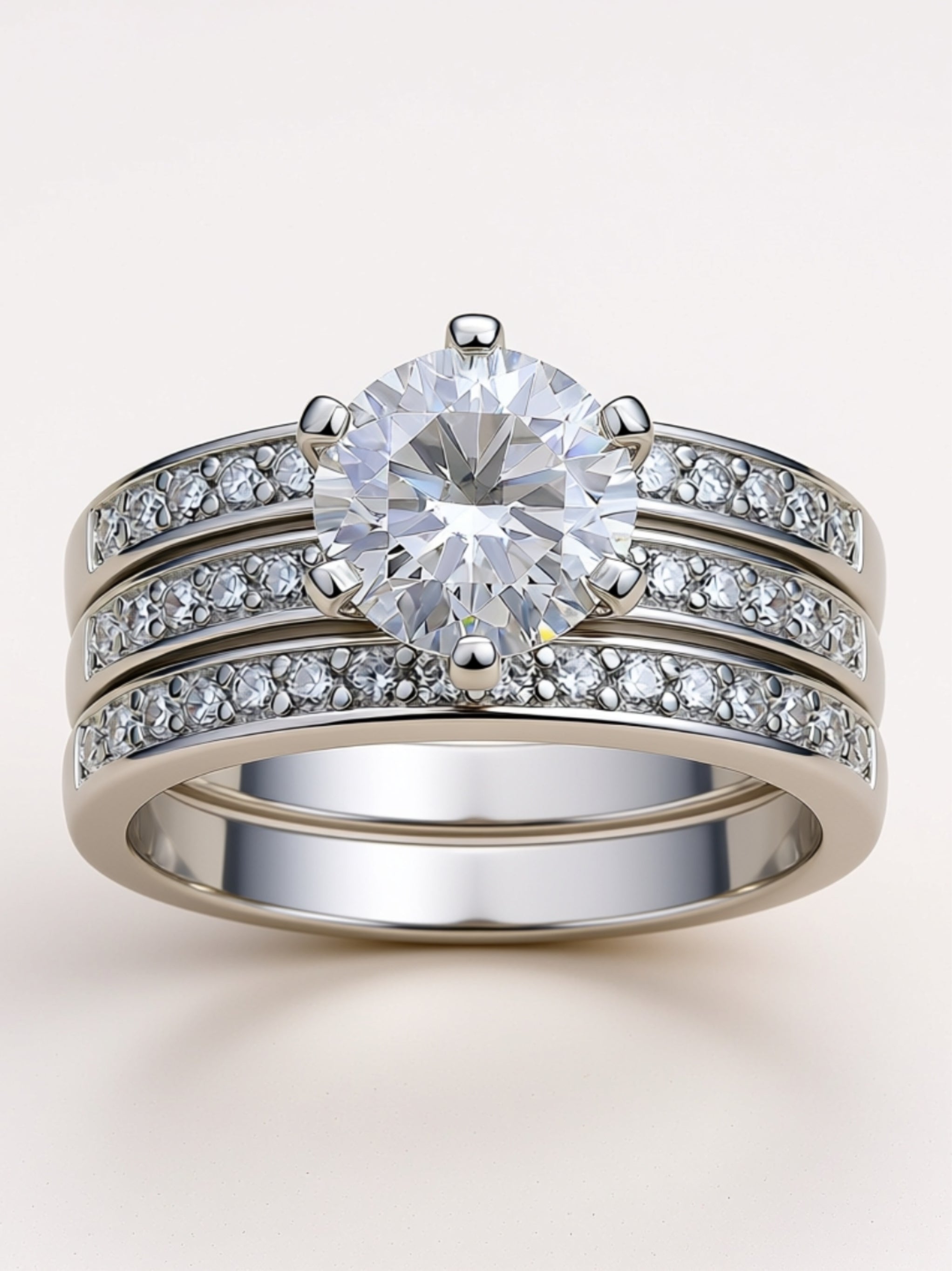 S925 Platinum‑Plated 3‑Piece Bridal Set