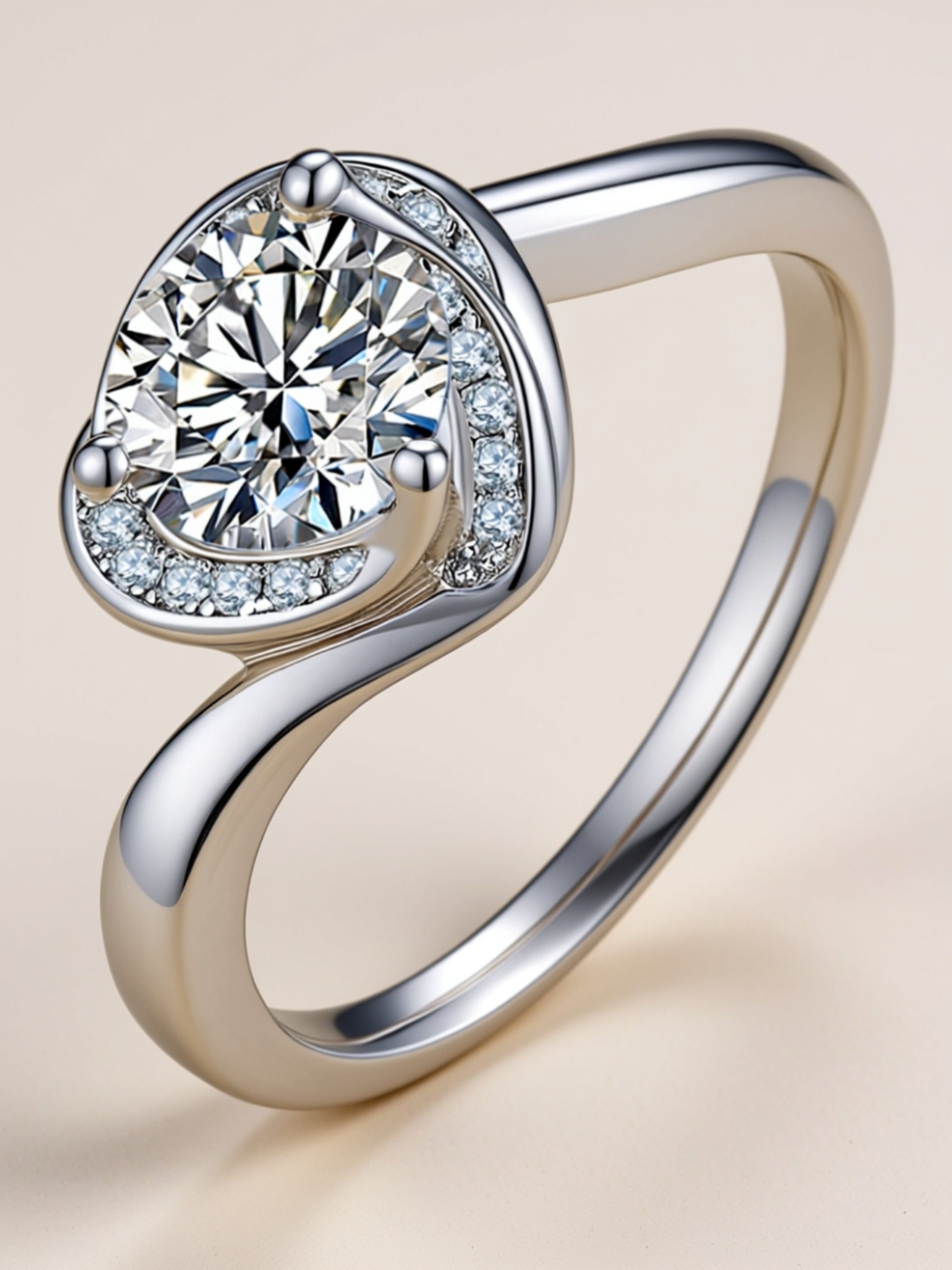 S925 Platinum‑Plated 1‑Carat Moissanite Heart Halo Ring