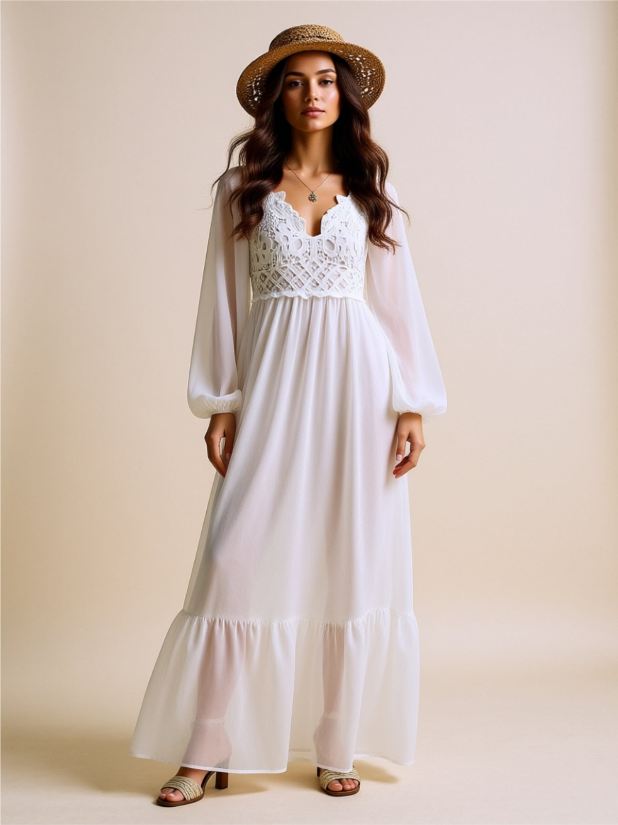 Lace Bodice Smocked Maxi Dress