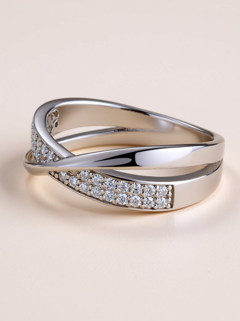 Moissanite Crossover Band Ring – Dainty Pavé Infinity Style