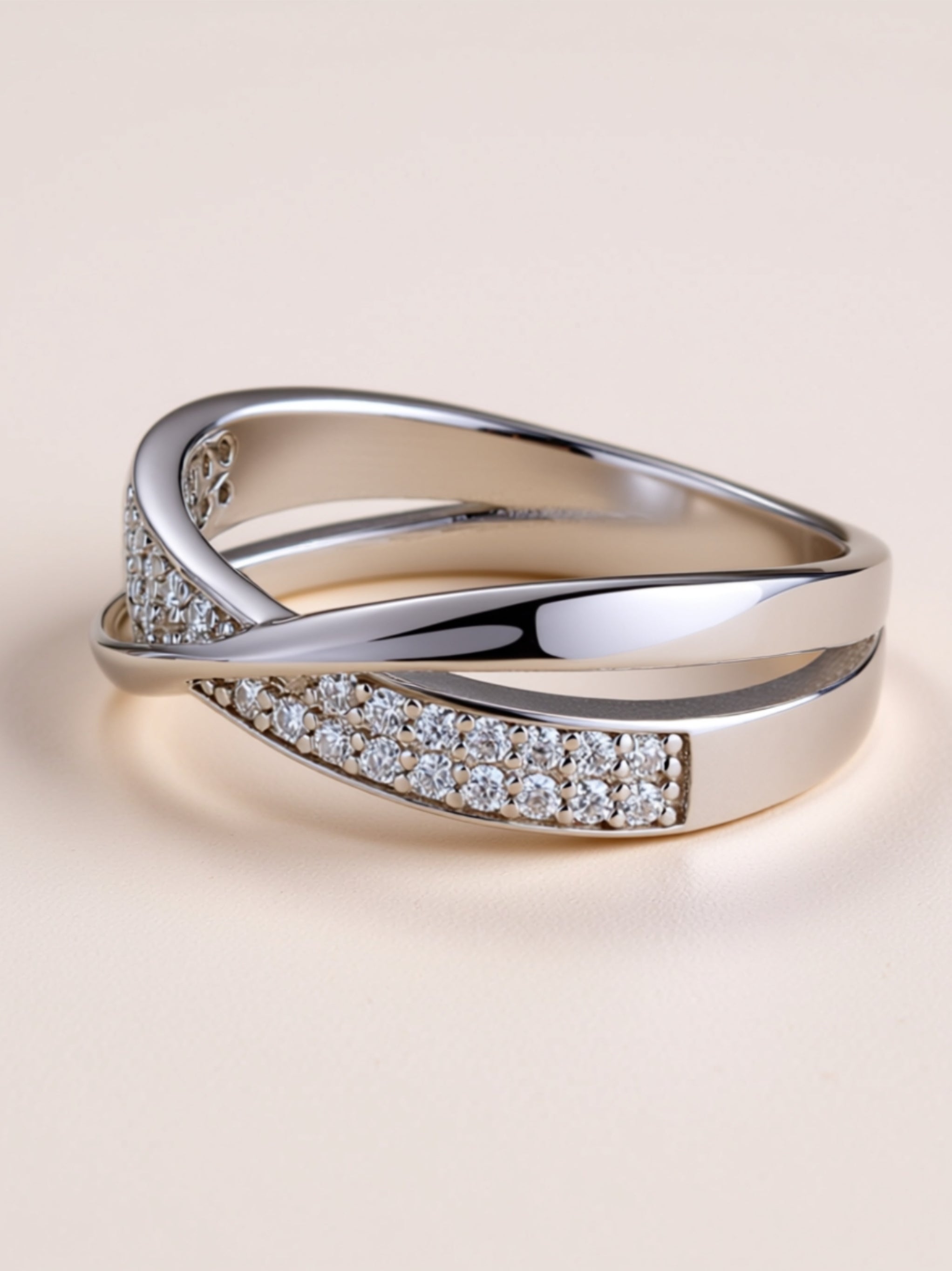 Moissanite Crossover Band Ring – Dainty Pavé Infinity Style