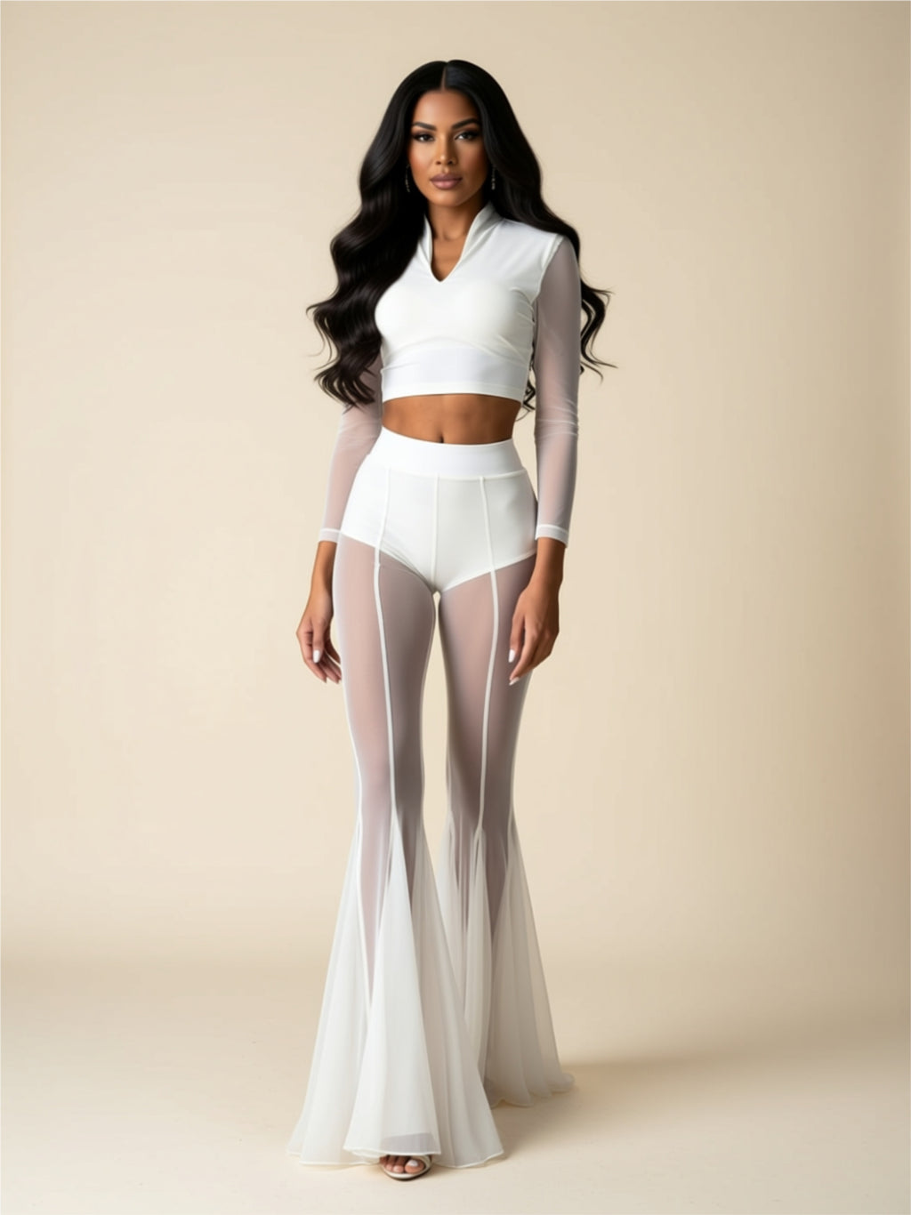 Sheer Flare Mesh Pants
