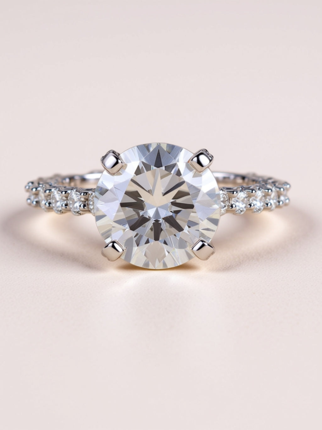 5 Carat Moissanite Engagement Ring – Round‑Cut Solitaire with Full Pavé Band