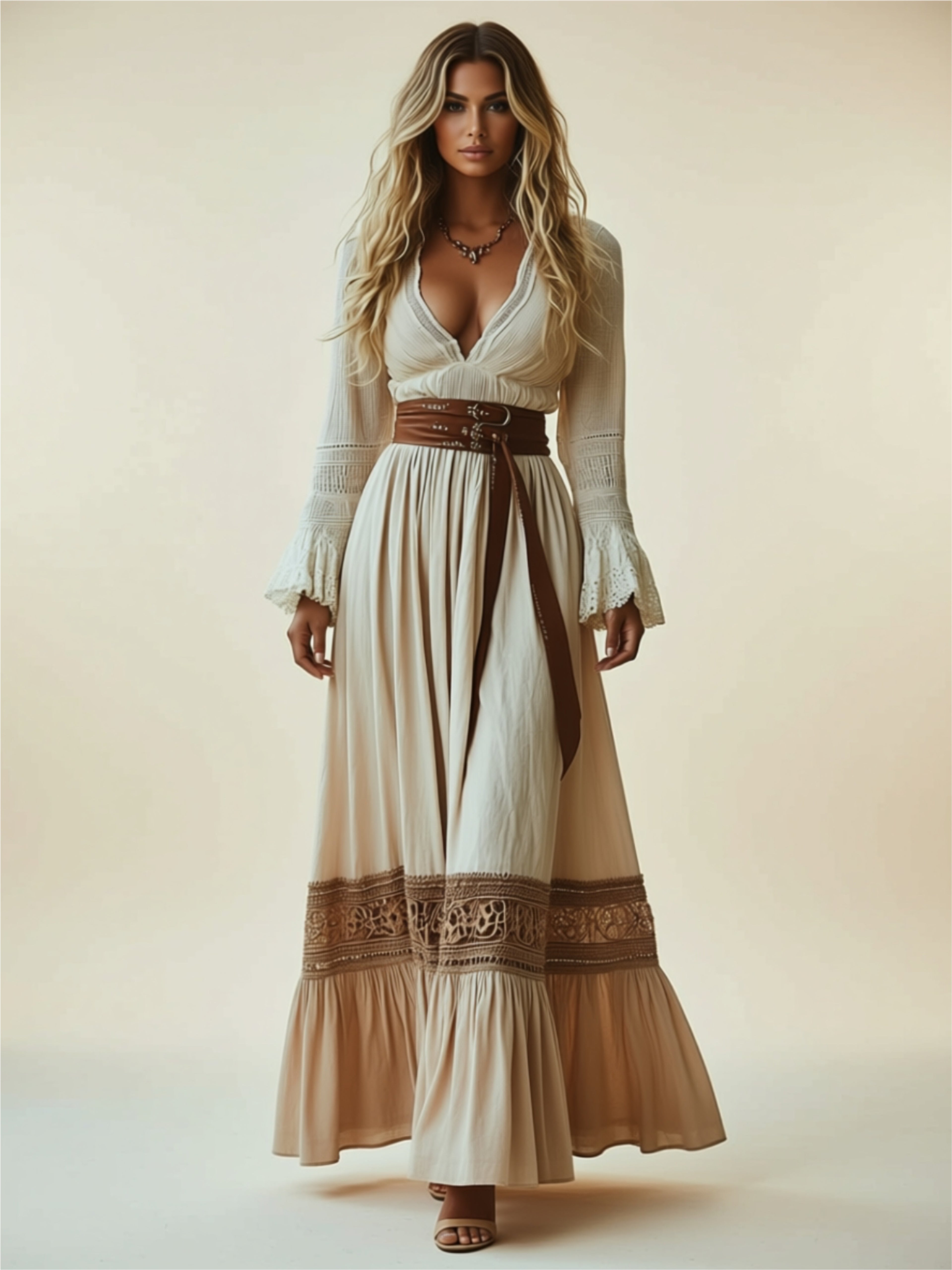 Boho Lace Detail Maxi Dress for Women
