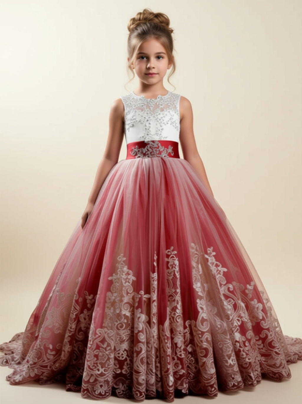 Girls’ Lace Embroidered Ball Gown
