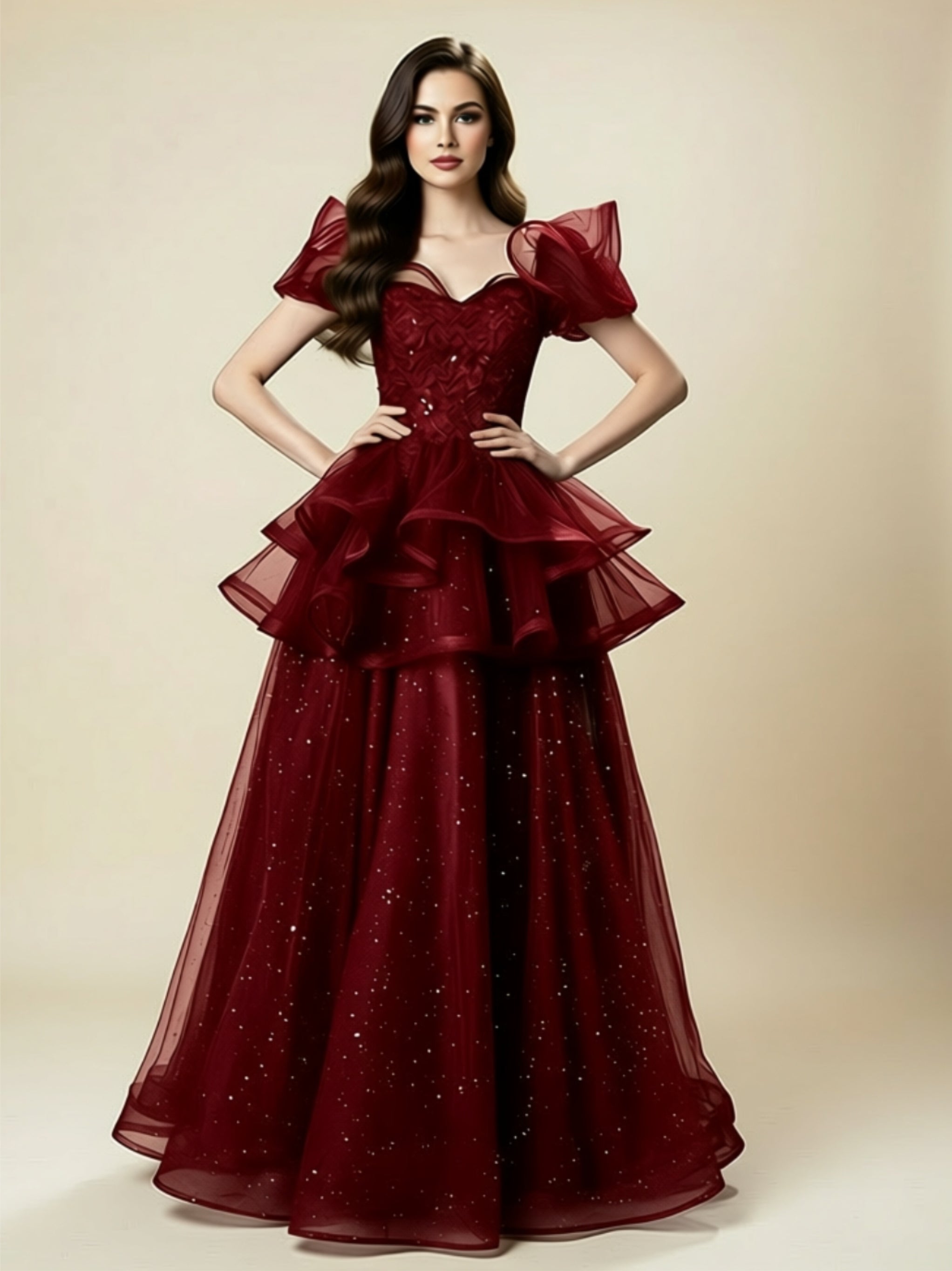 Ruffled Tulle Ball Gown