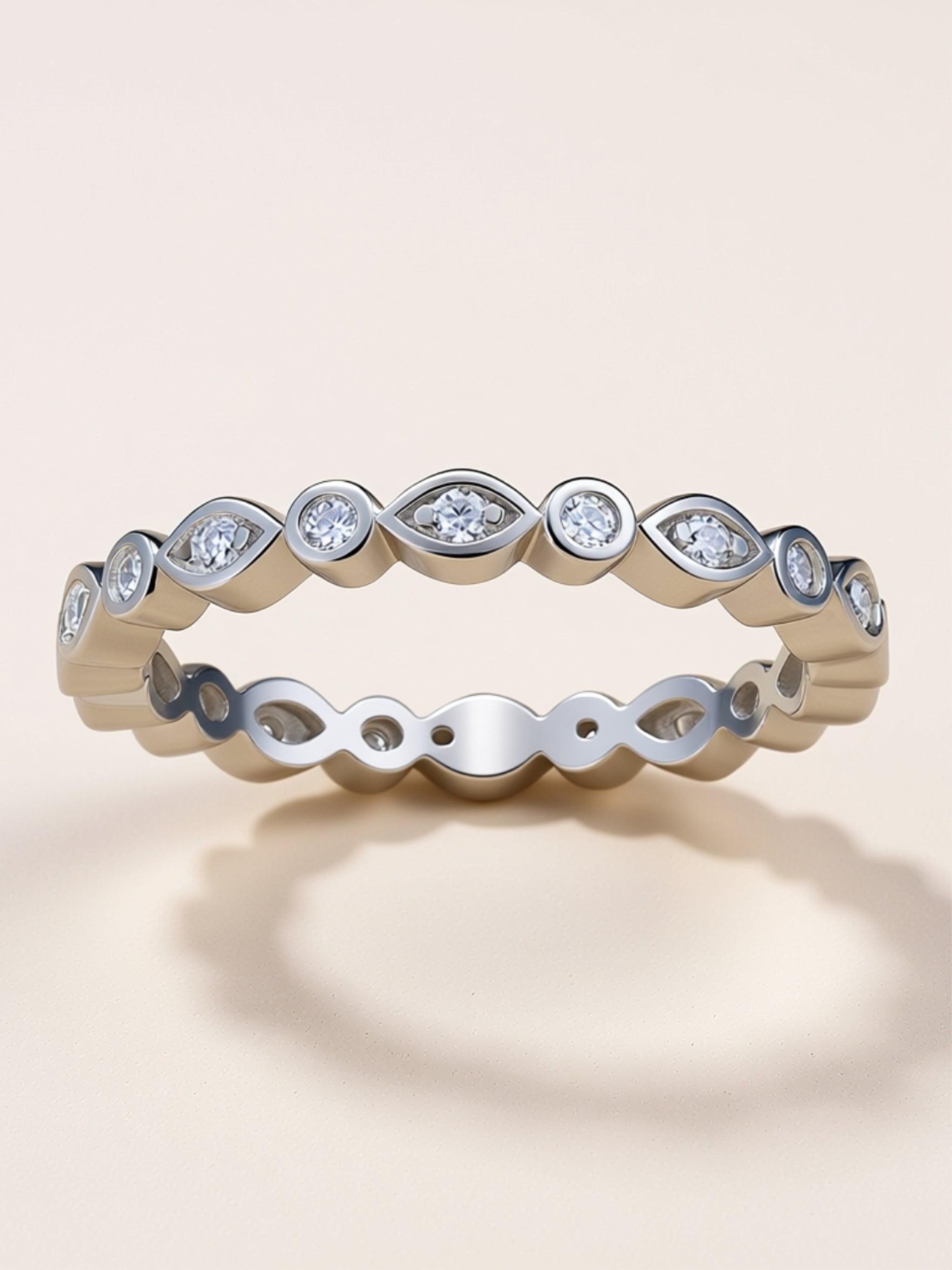 S925 Platinum‑Plated Marquise & Round Moissanite Eternity Band