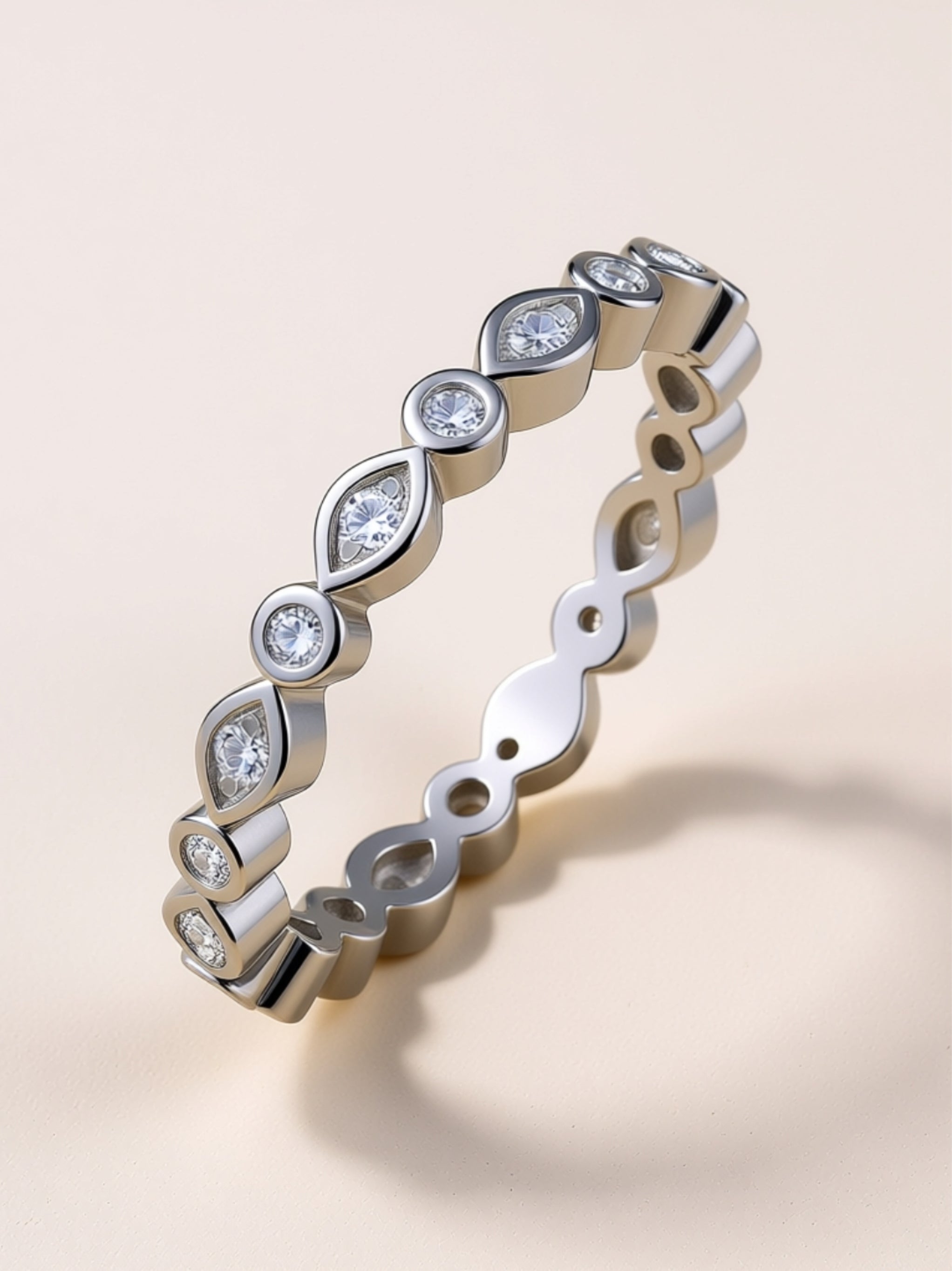 S925 Platinum‑Plated Marquise & Round Moissanite Eternity Band