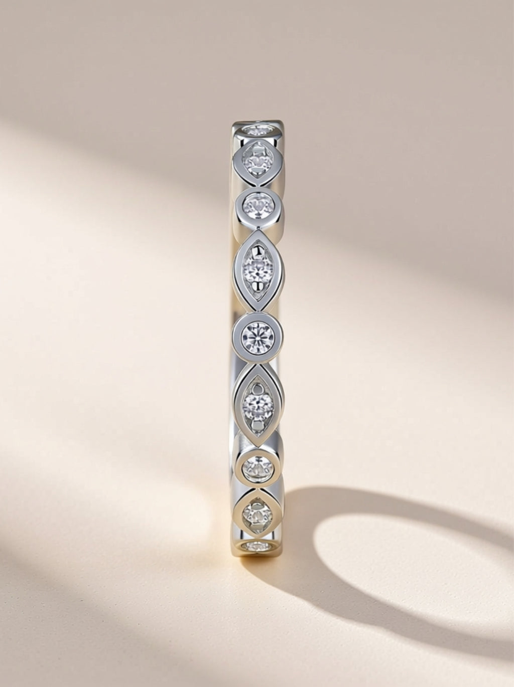 S925 Platinum‑Plated Marquise & Round Moissanite Eternity Band