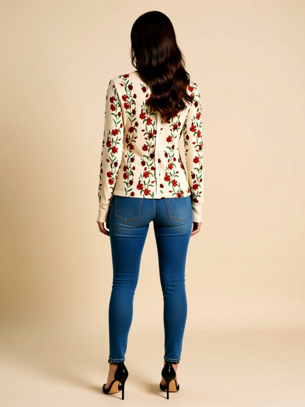Floral Print Long Sleeve Fitted Top