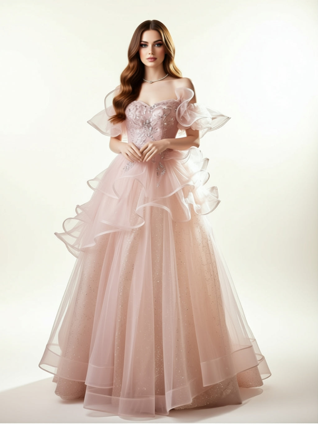 Ruffled Tulle Ball Gown