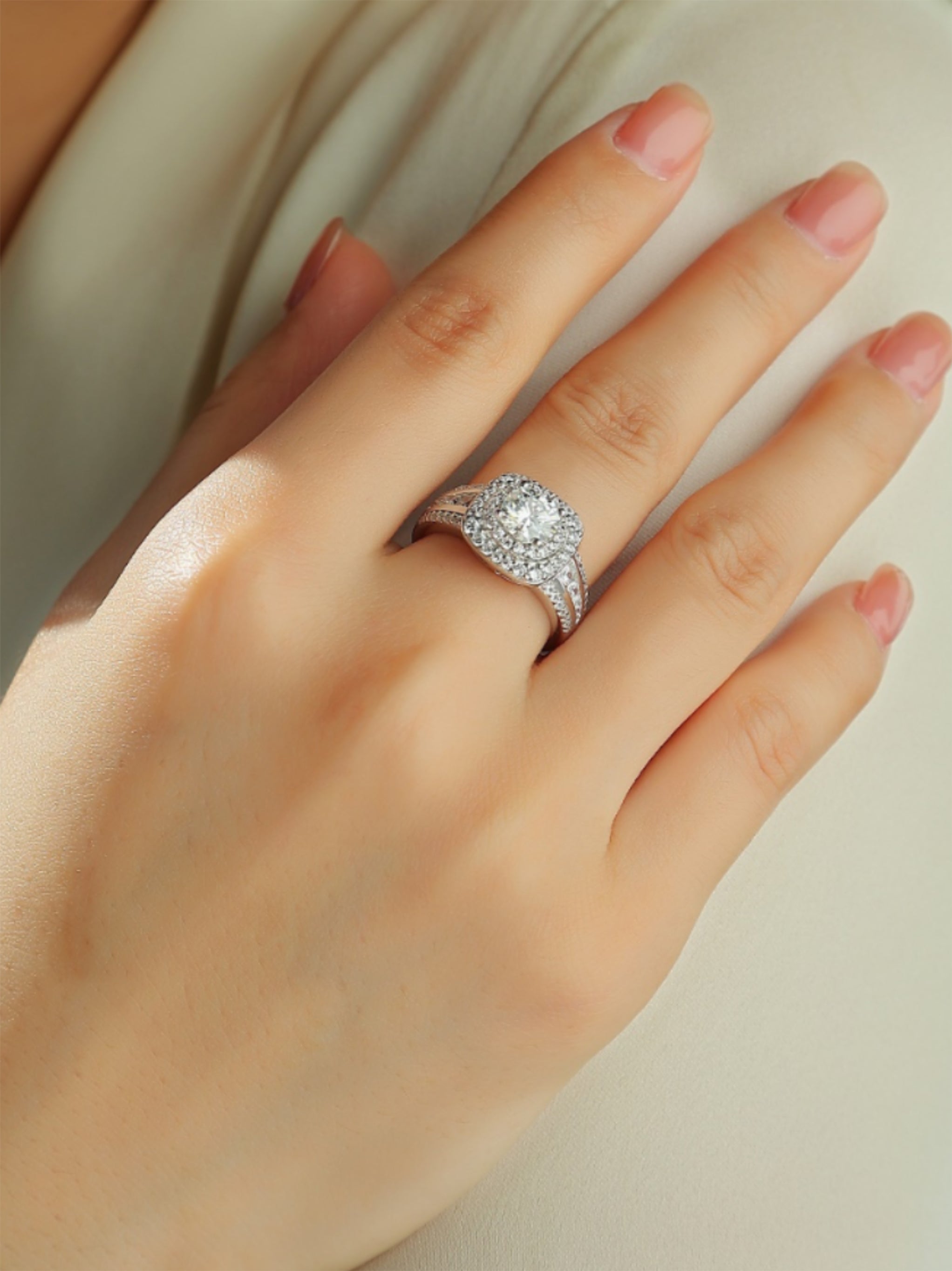 1 Carat Double‑Halo Moissanite Engagement Ring