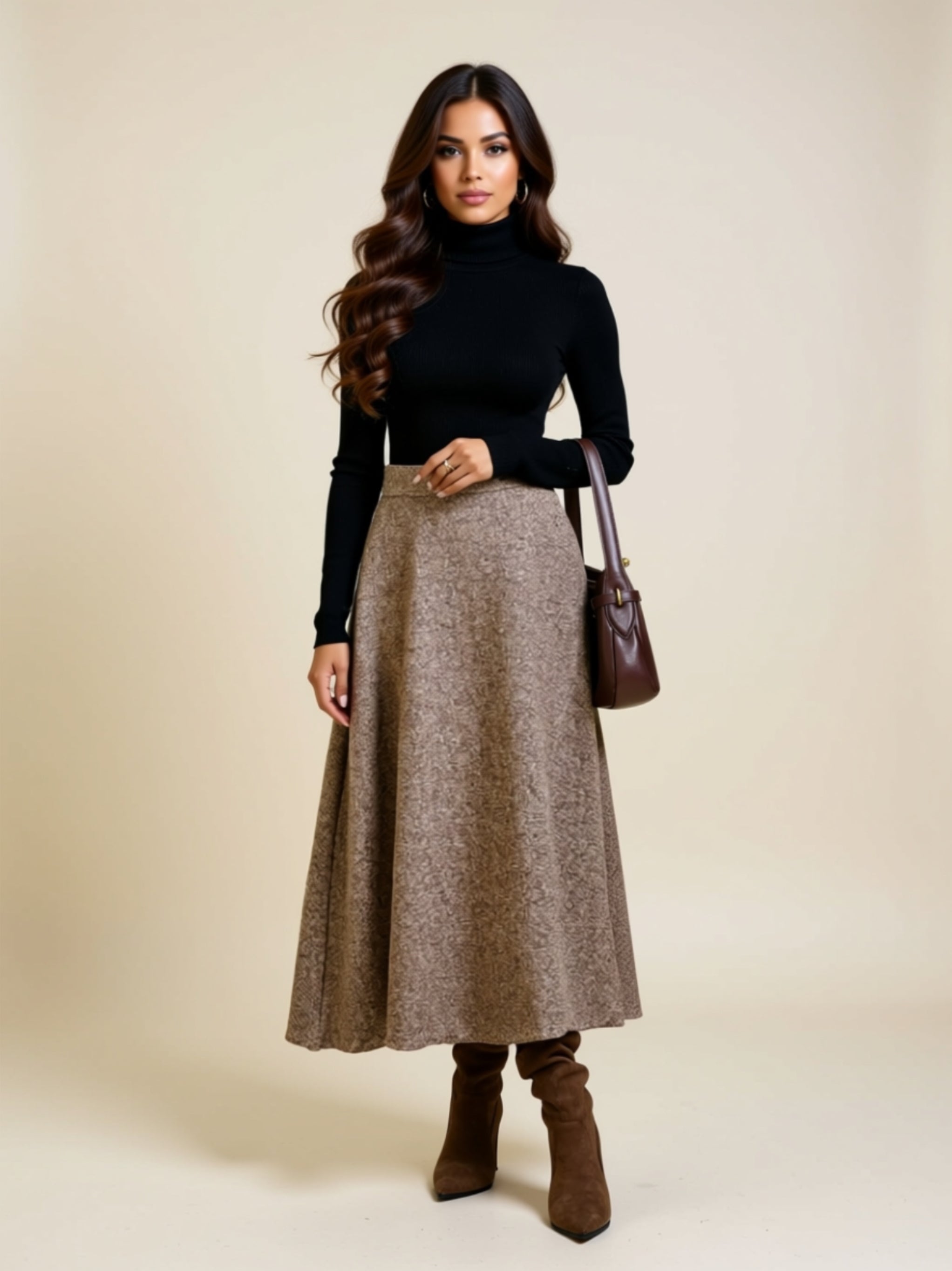 High-Waist A-Line Midi Skirt with Pockets