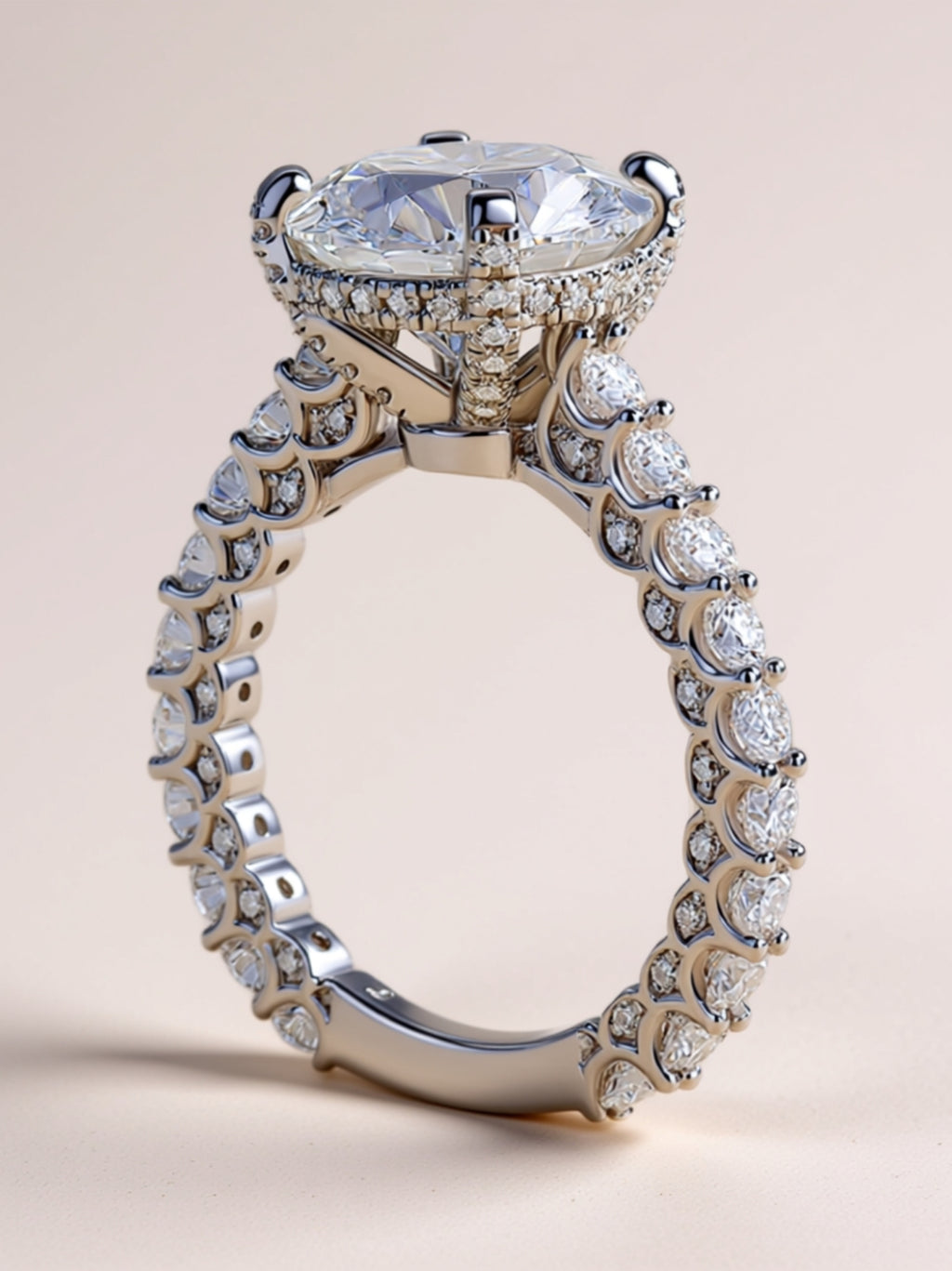5 Carat Moissanite Engagement Ring – Round‑Cut Solitaire with Full Pavé Band
