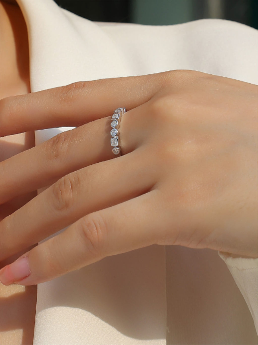 Mixed‑Shape Bezel Moissanite Band Ring