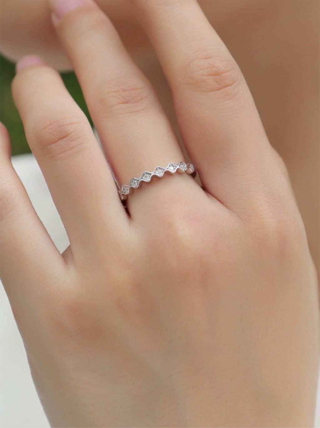 Dainty Wavy Moissanite Band