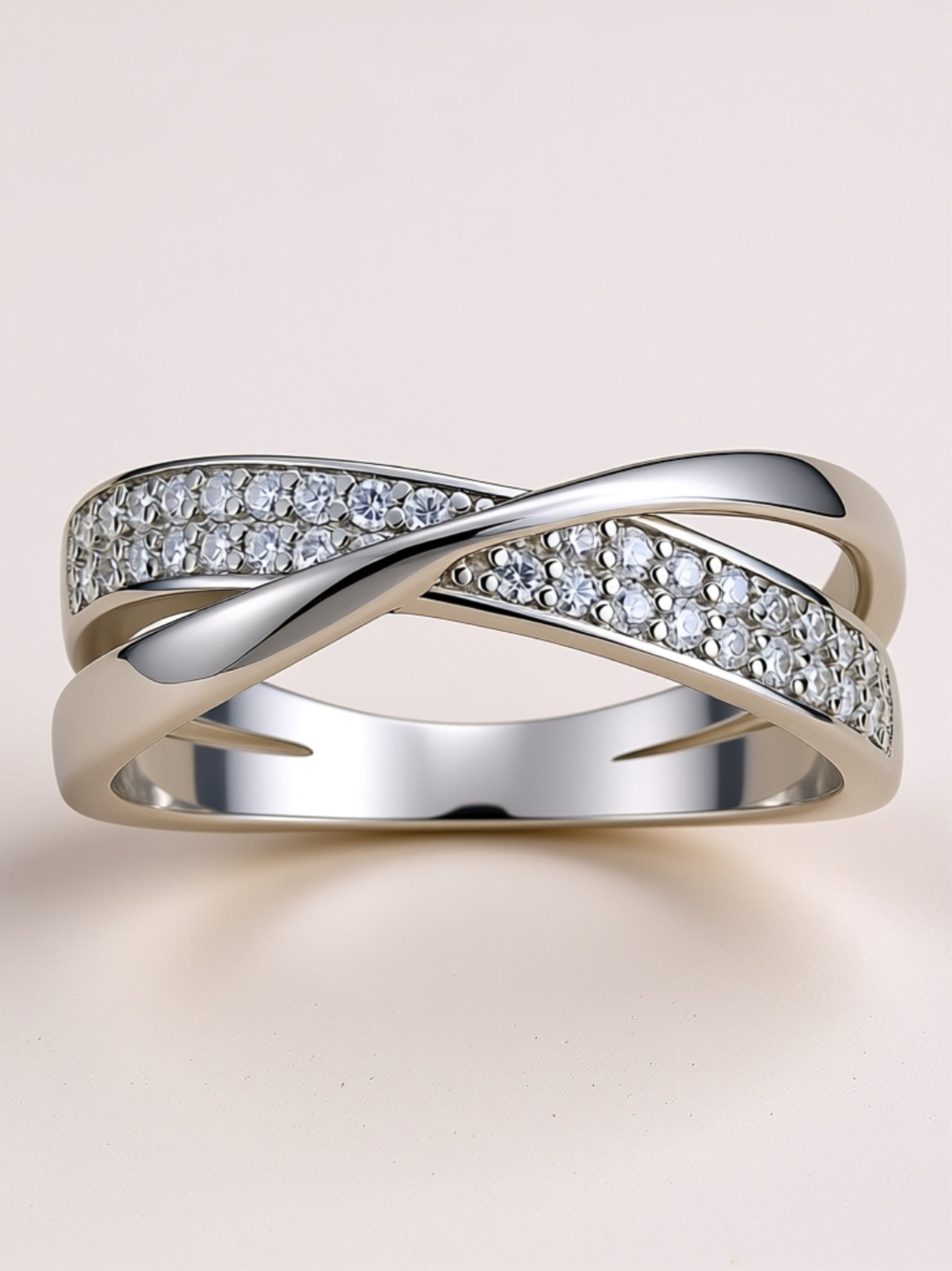 Moissanite Crossover Band Ring – Dainty Pavé Infinity Style