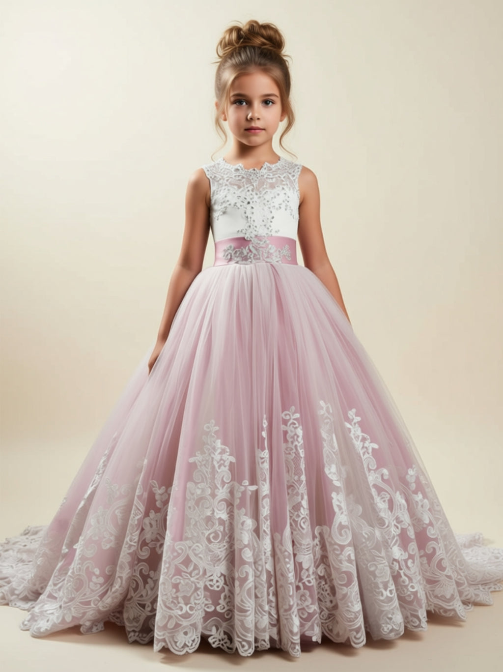 Girls’ Lace Embroidered Ball Gown