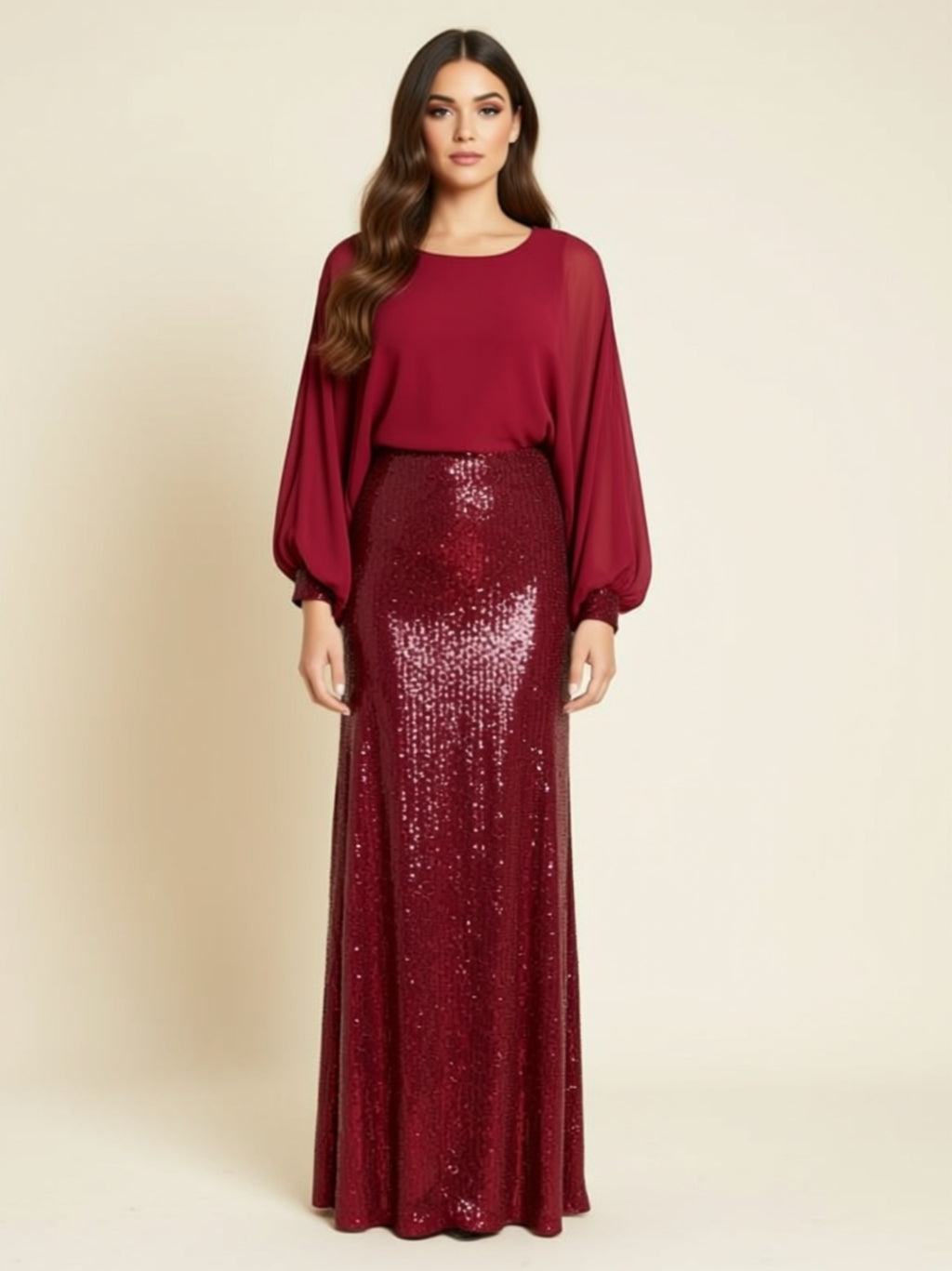 Elegant Sequin Maxi Mother of the Bride Dress