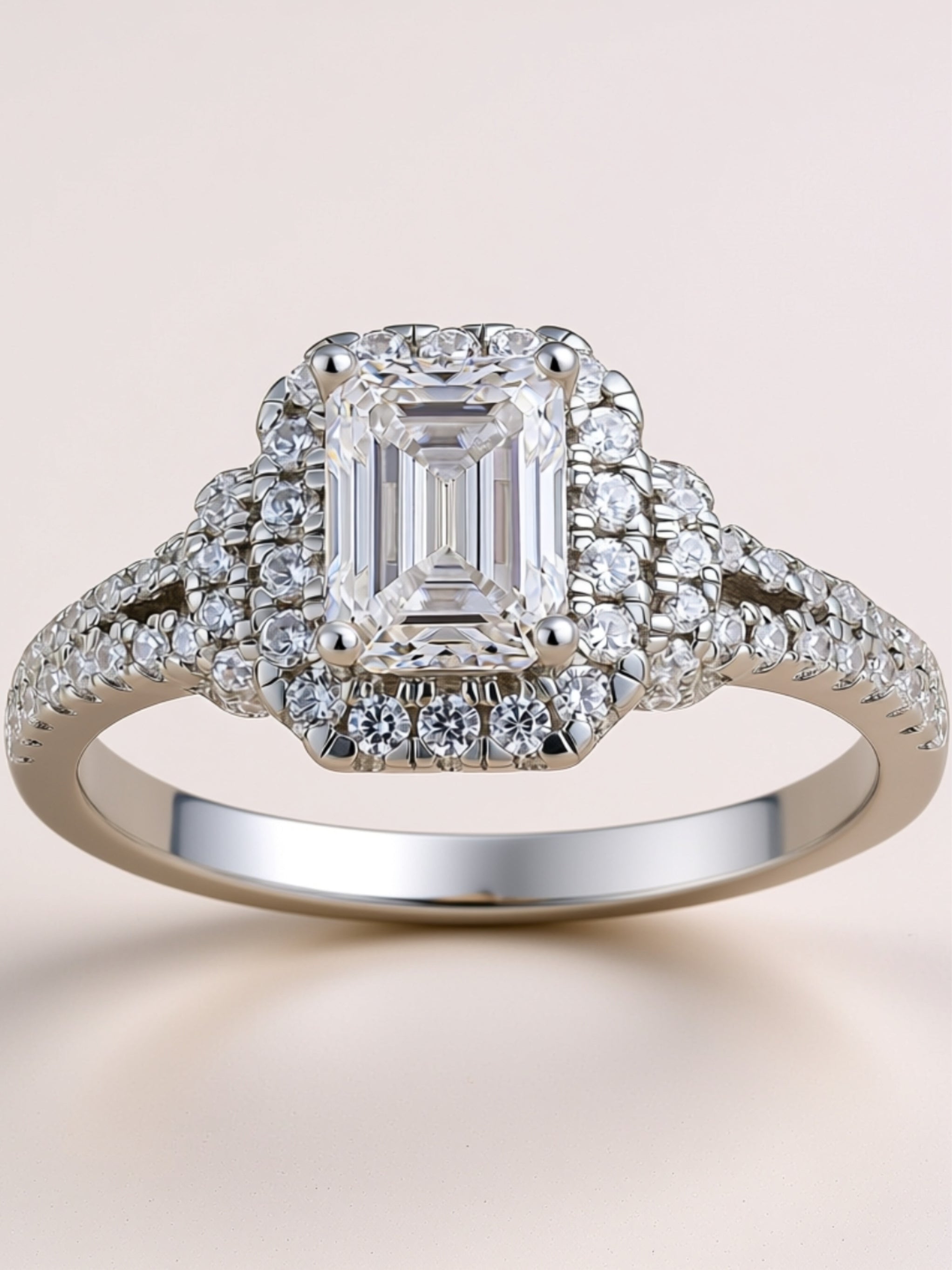S925 Platinum‑Plated Octagon Moissanite Halo Ring