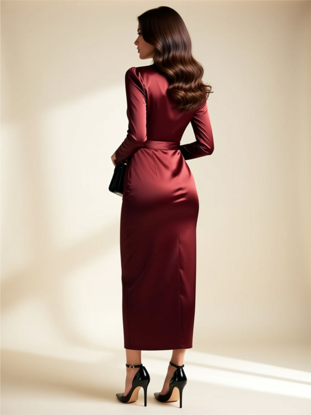 Satin Wrap Tie‑Waist Maxi Dress