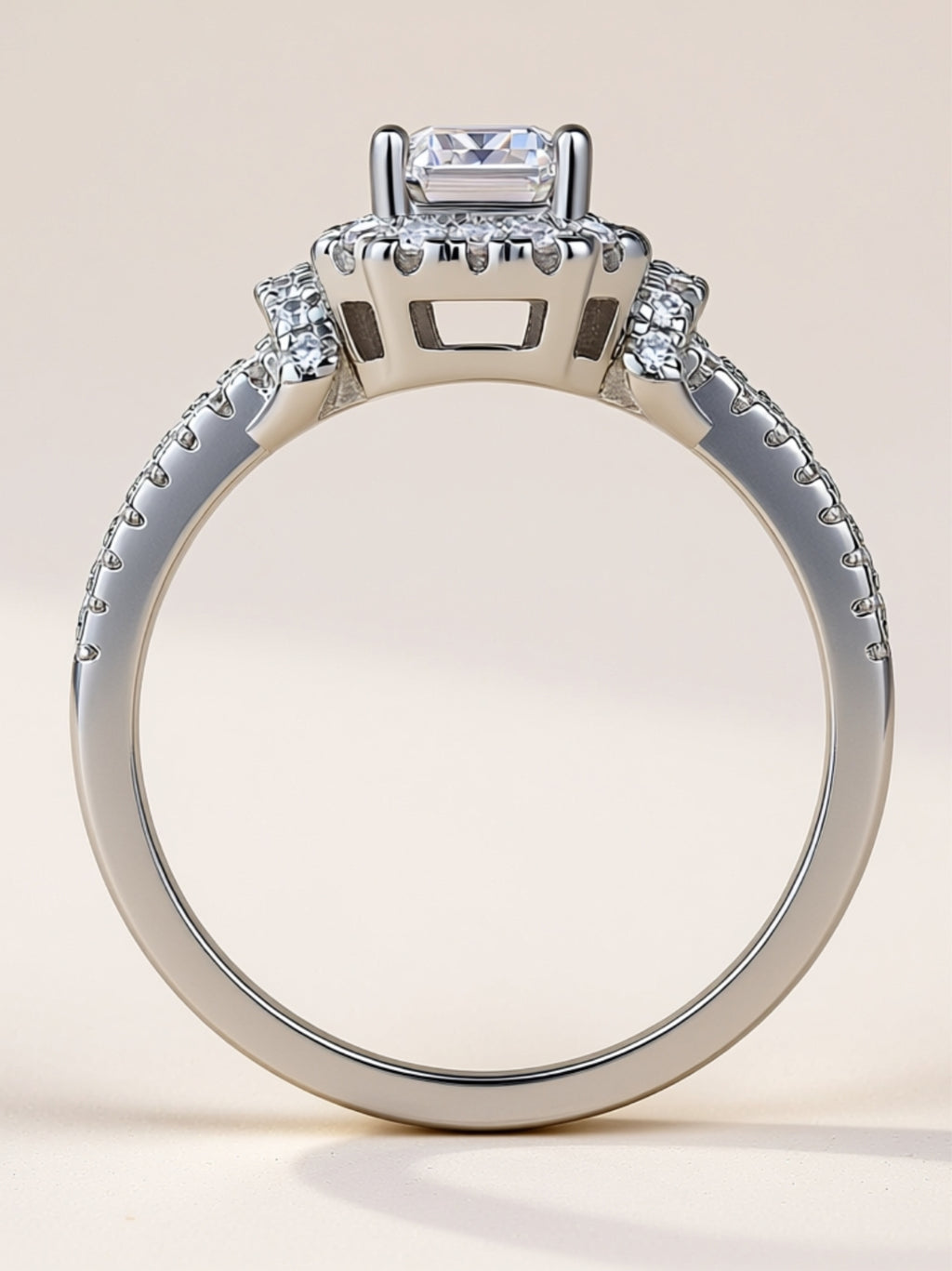 S925 Platinum‑Plated Octagon Moissanite Halo Ring