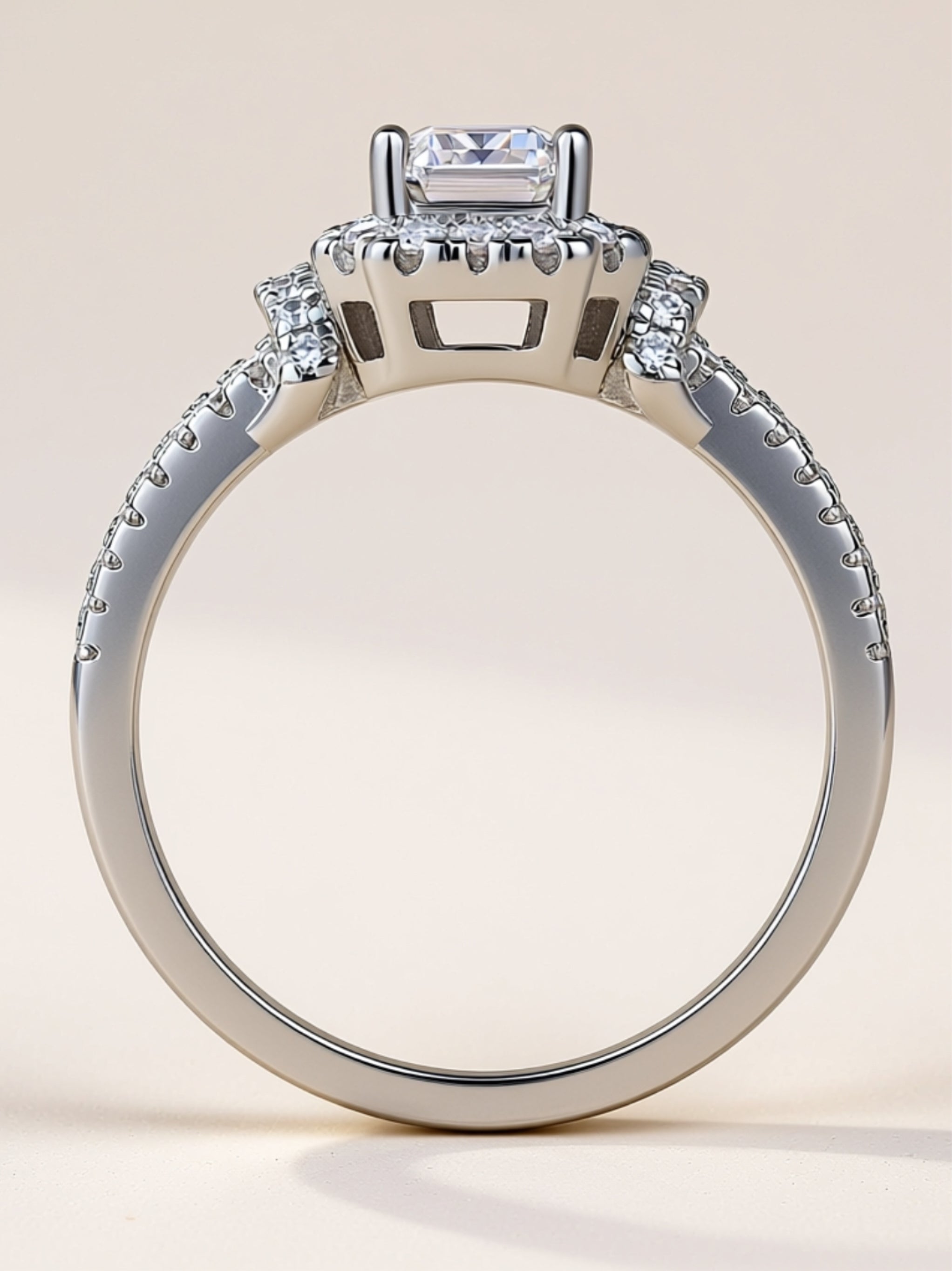 S925 Platinum‑Plated Octagon Moissanite Halo Ring