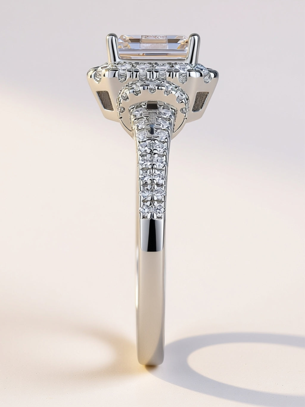 S925 Platinum‑Plated Octagon Moissanite Halo Ring