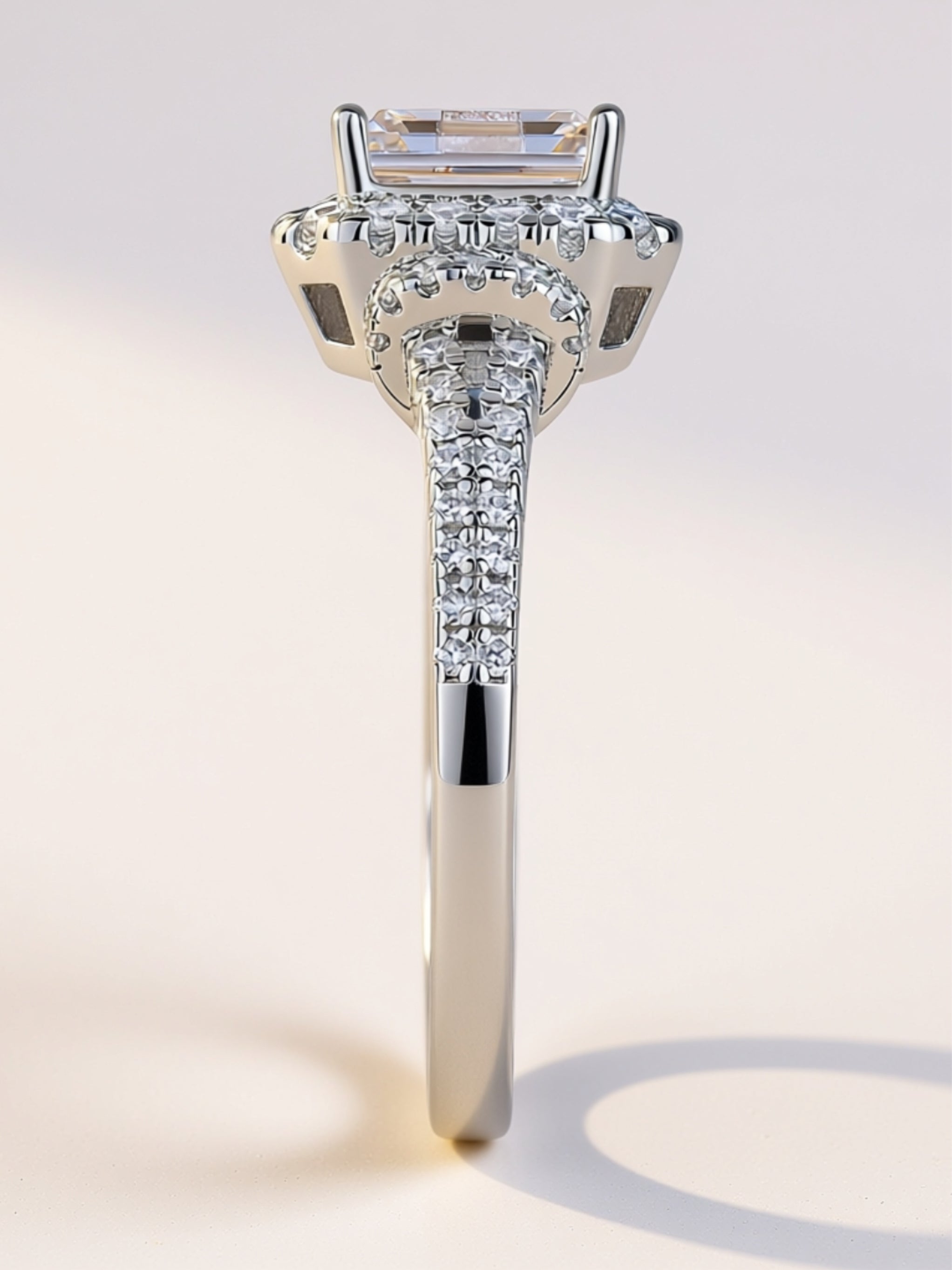 S925 Platinum‑Plated Octagon Moissanite Halo Ring