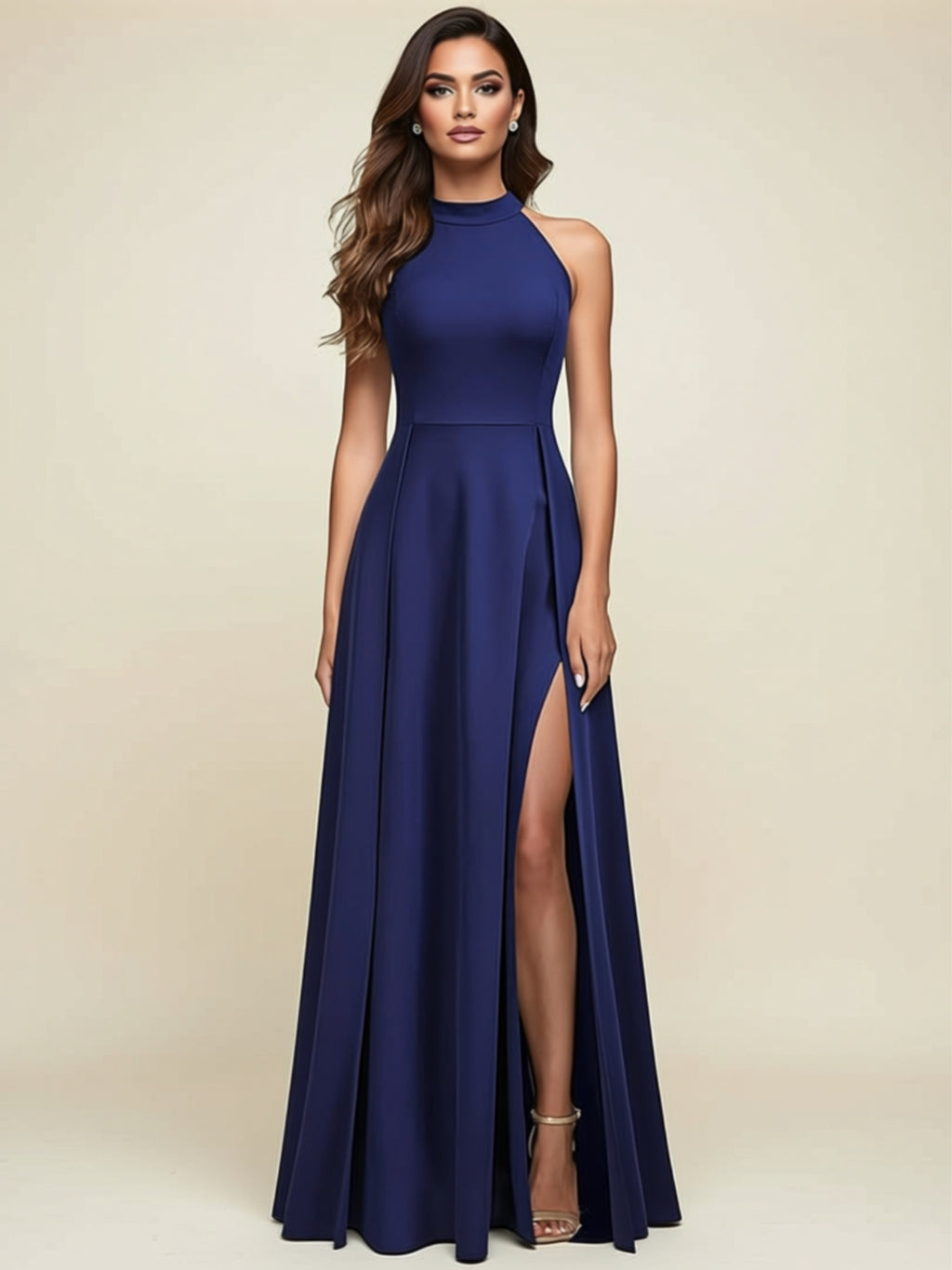 High Neck Maxi Dress with Front Slit