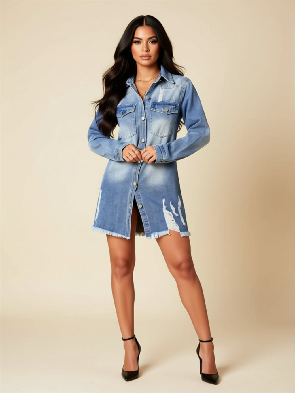 Distressed Denim Shirt Dress