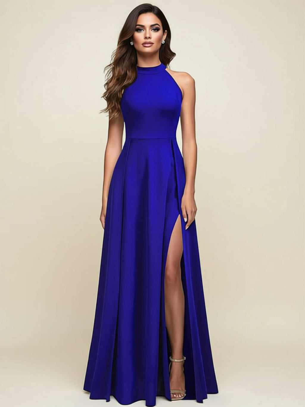 High Neck Maxi Dress with Front Slit