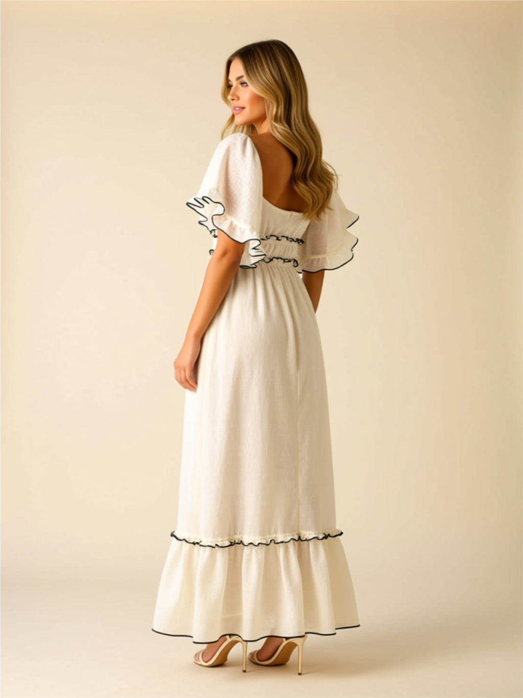 Frill Trim Off‑Shoulder Maxi Dress
