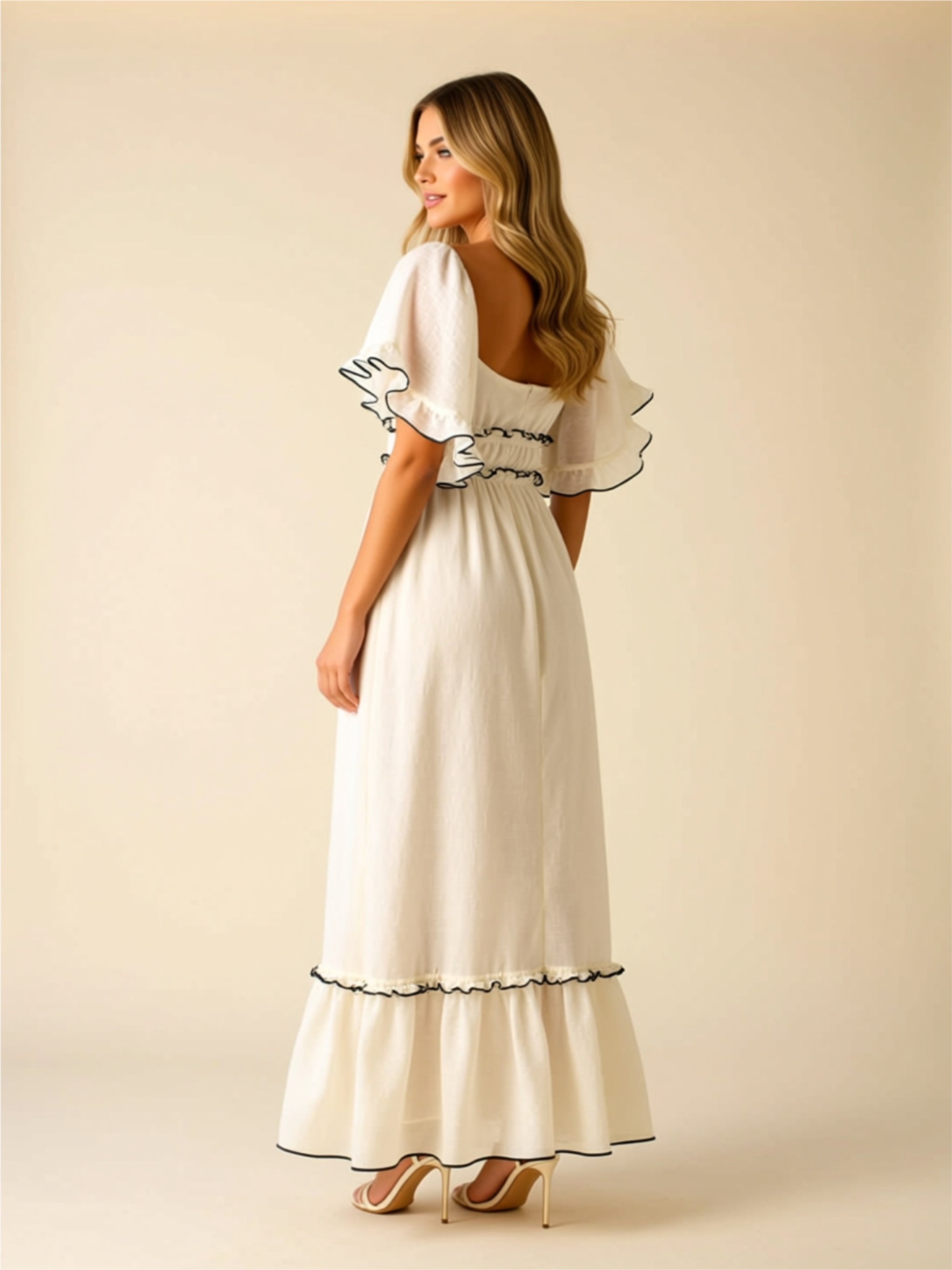 Frill Trim Off‑Shoulder Maxi Dress