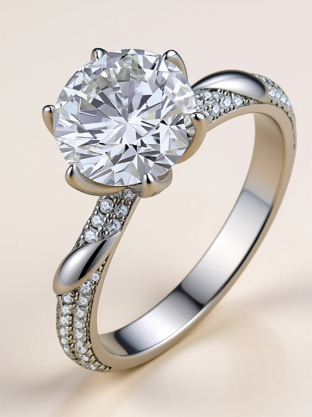 S925 Platinum‑Plated 3 Carat Moissanite Solitaire Ring