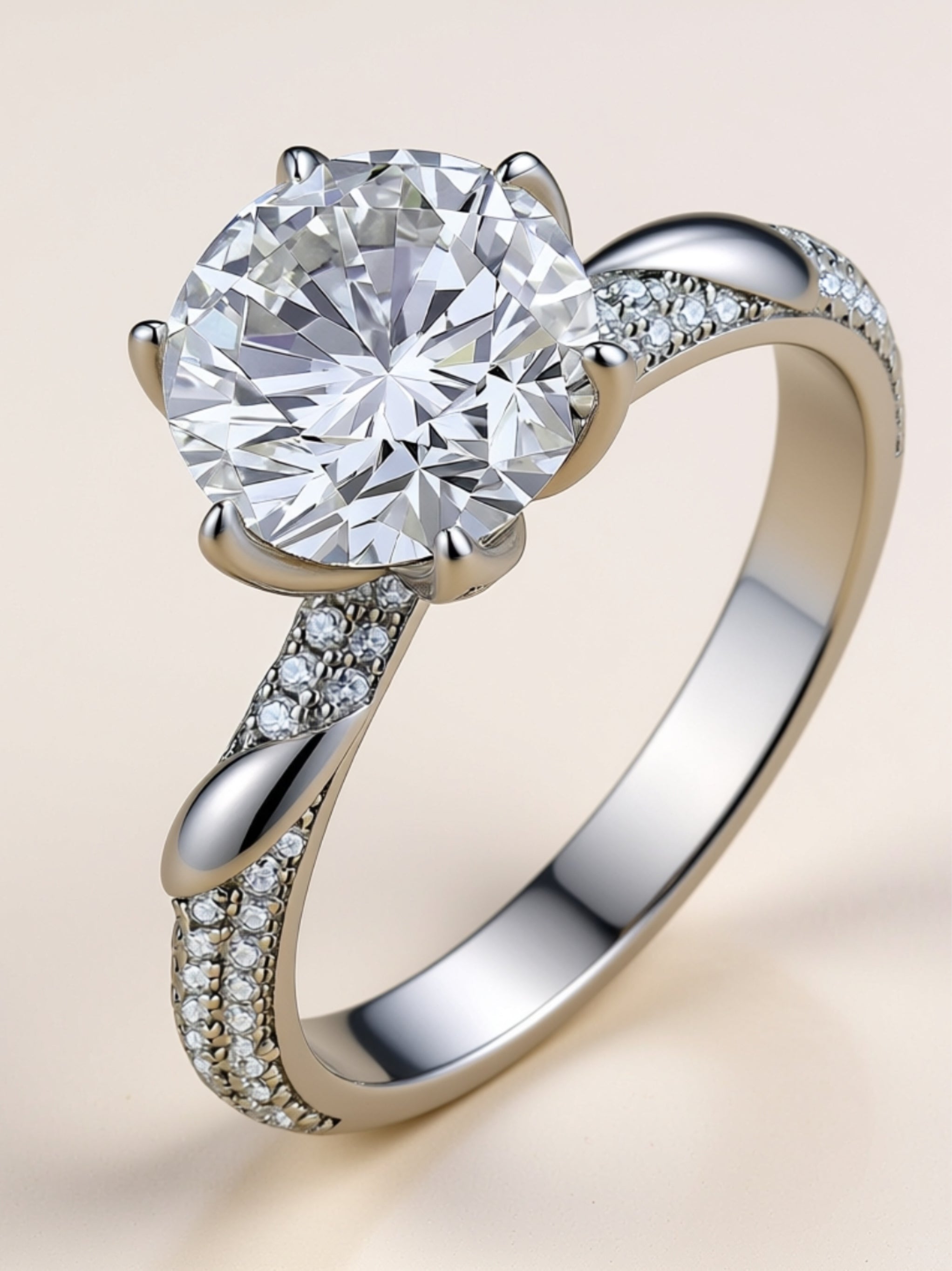 S925 Platinum‑Plated 3 Carat Moissanite Solitaire Ring