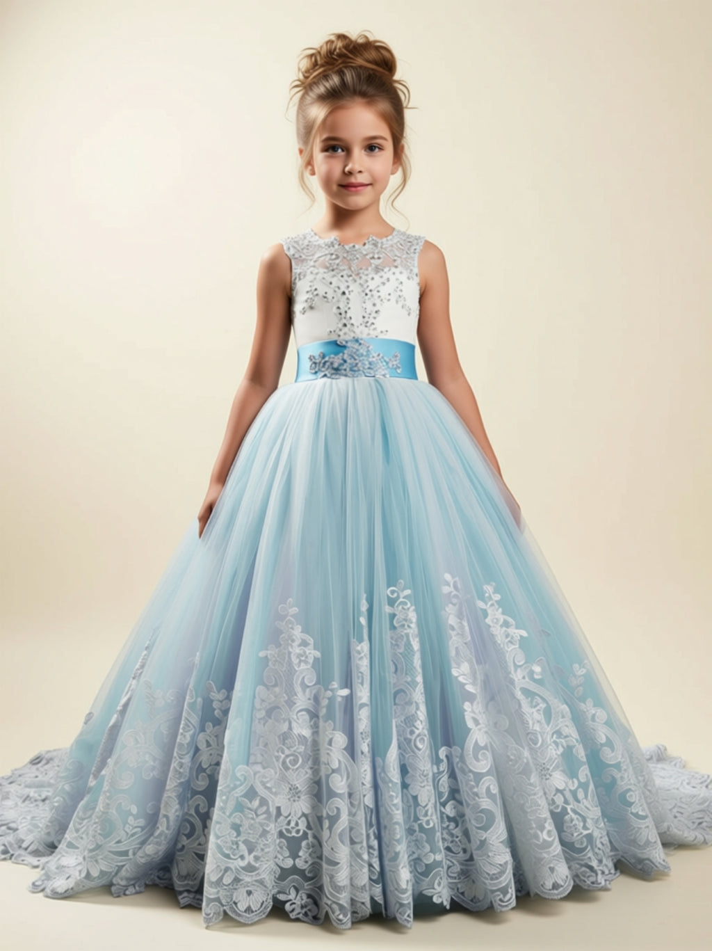Girls’ Lace Embroidered Ball Gown