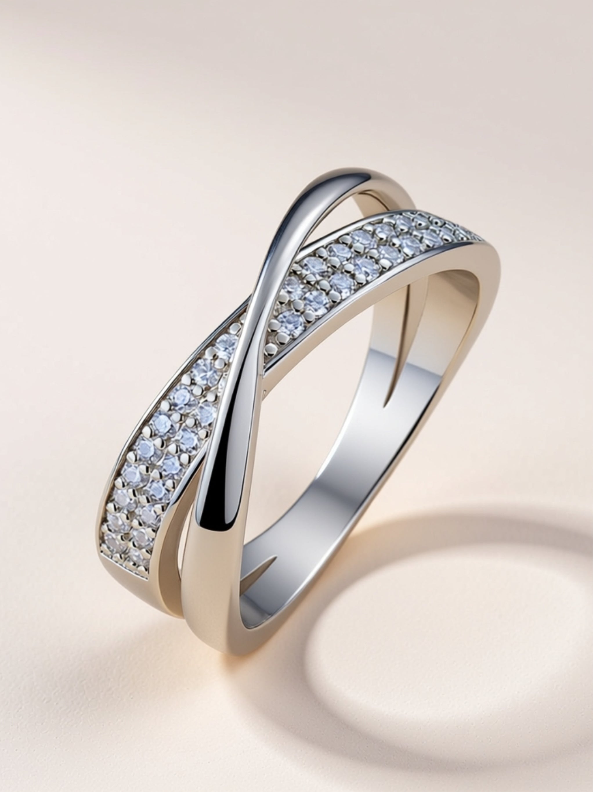 Moissanite Crossover Band Ring – Dainty Pavé Infinity Style