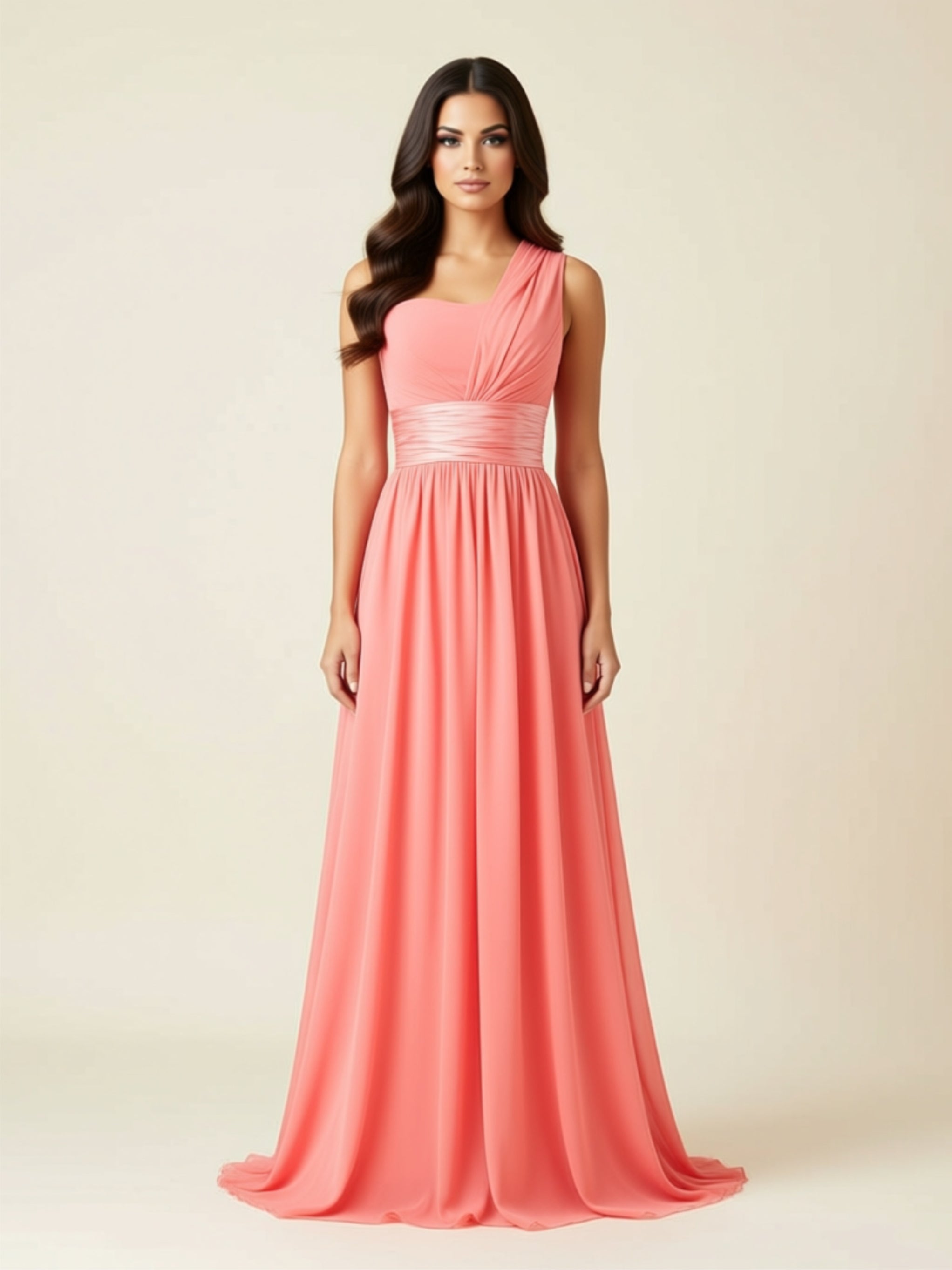 One‑Shoulder Chiffon Maxi Dress