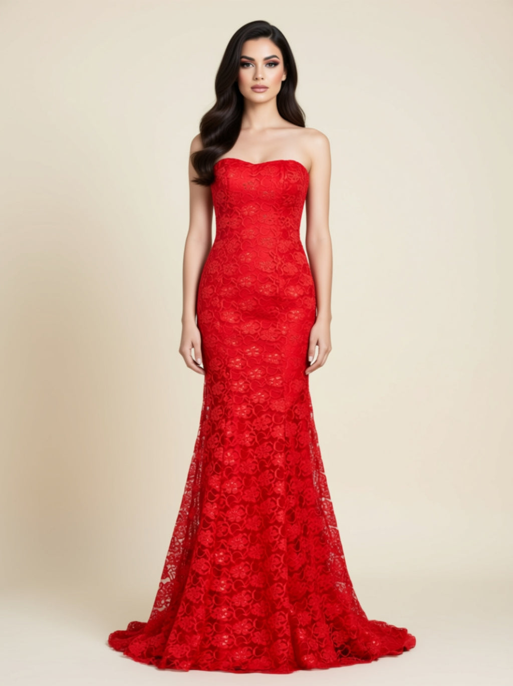 Strapless Lace Mermaid Evening Gown with Sequins
