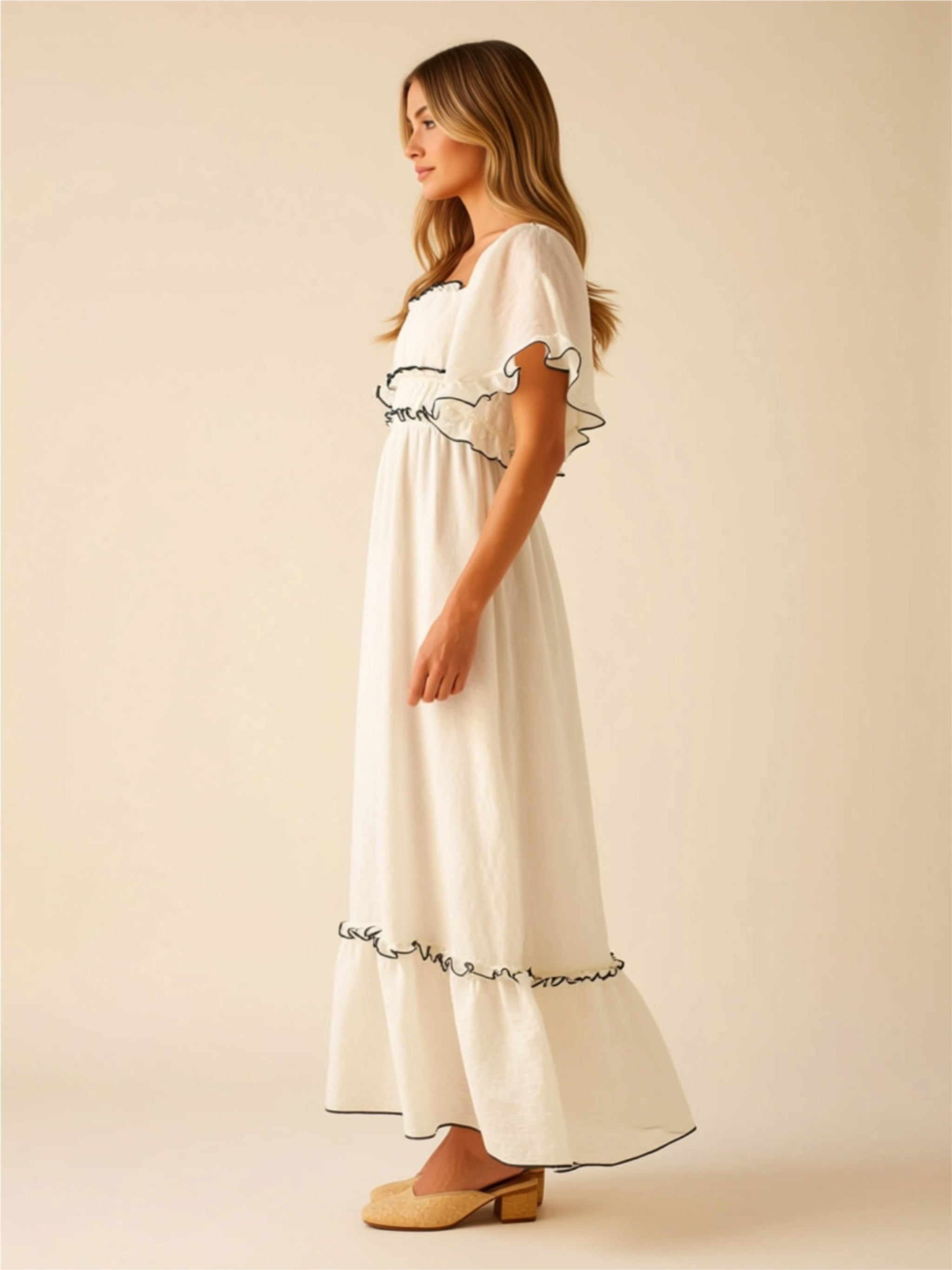 Frill Trim Off‑Shoulder Maxi Dress