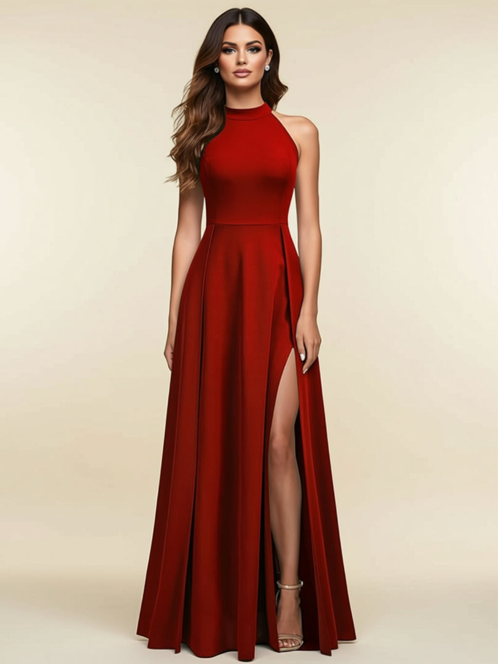 High Neck Maxi Dress with Front Slit